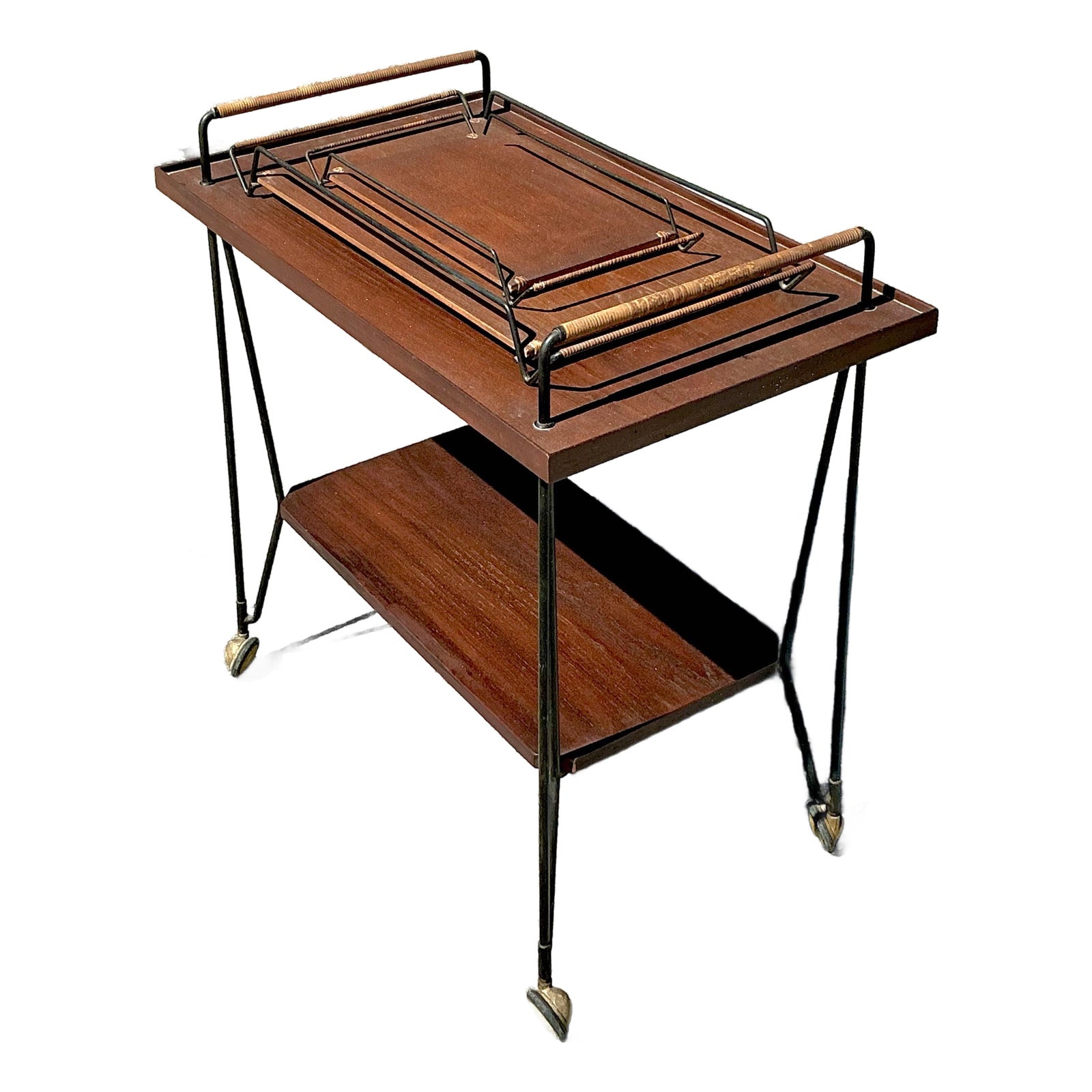 Vintage Swedish Teak Bar Cart With Serving Trays - Set of 3