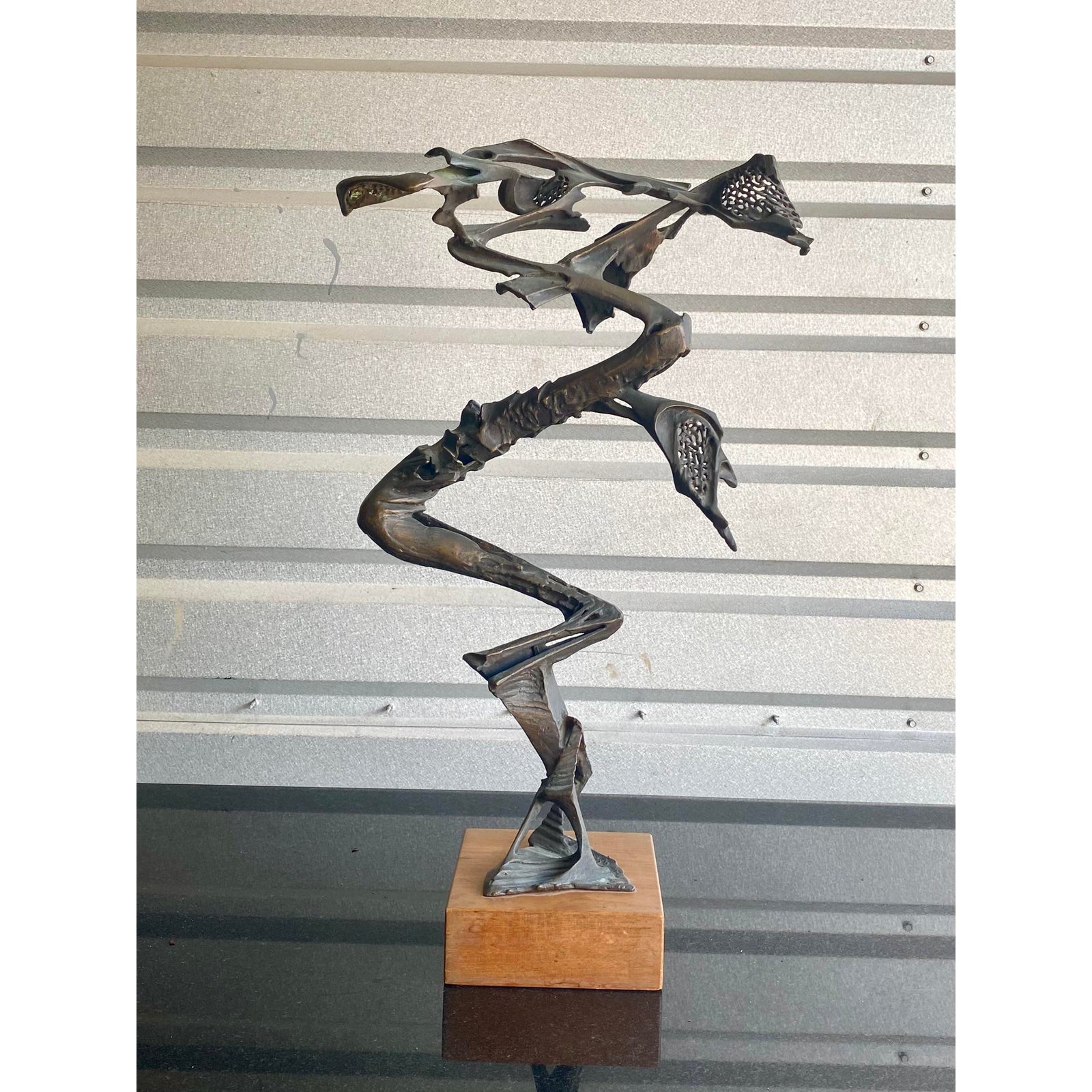 Midcentury Brutalist Bronze Abstract Sculpture Signed Robert Cool - Side view