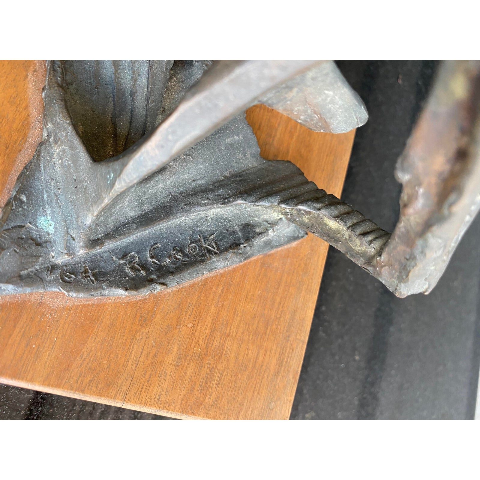 Midcentury Brutalist Bronze Abstract Sculpture Signed Robert Cool - Back view