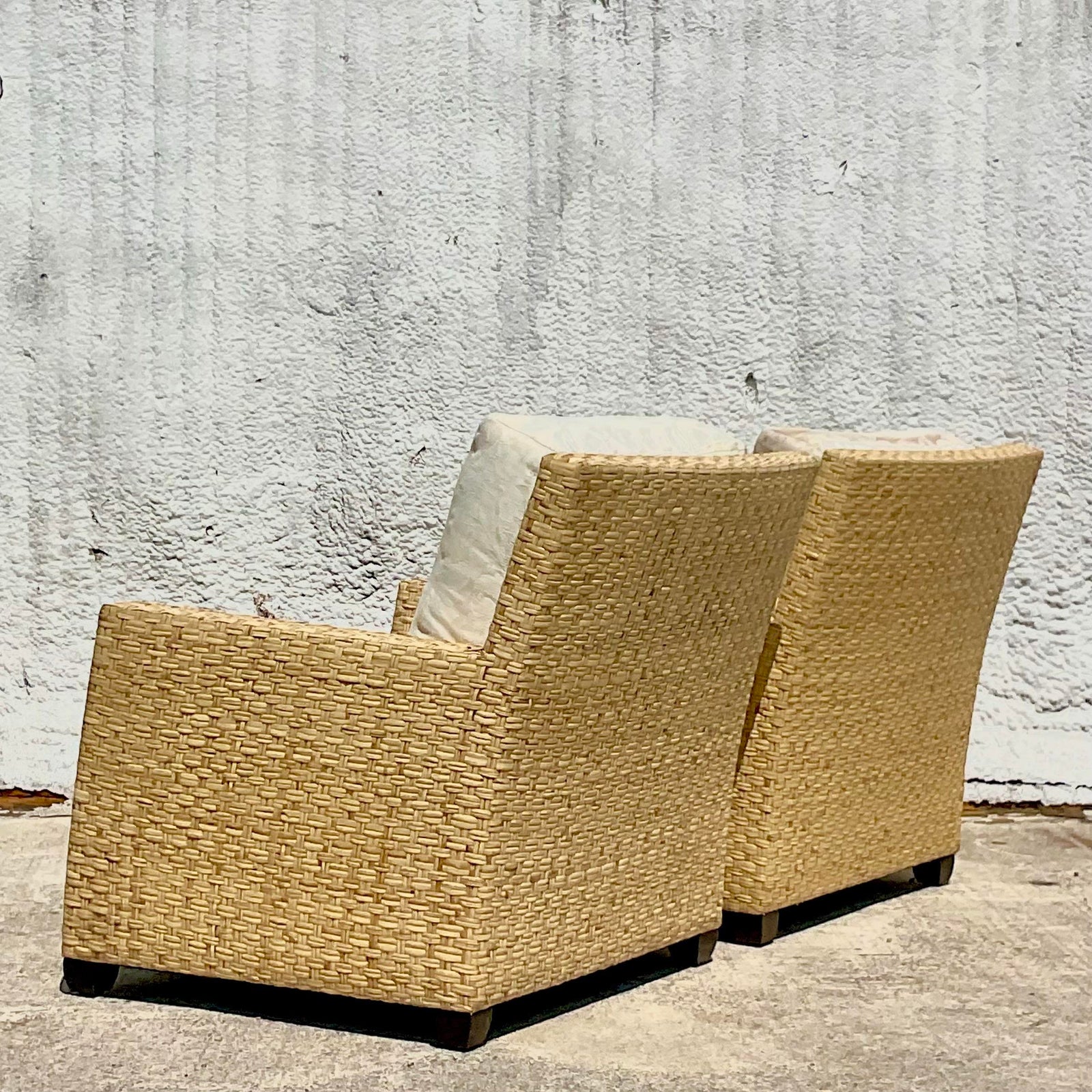 Vintage Coastal McGuire Limited Edition Wide Ribbon Rattan Lounge Chairs-A Pair - Top view