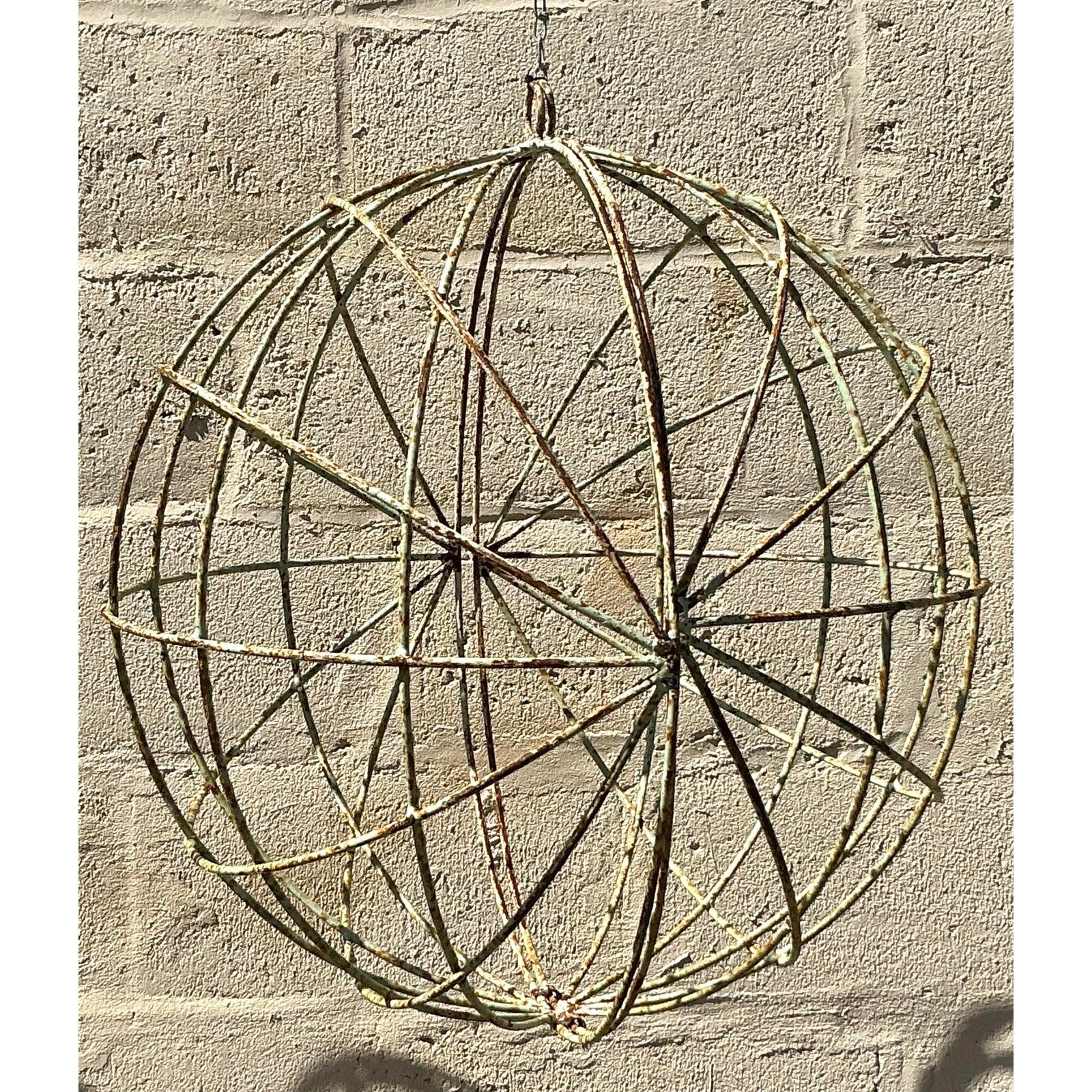 Vintage Boho Distressed Iron Sphere - A Pair - Side view