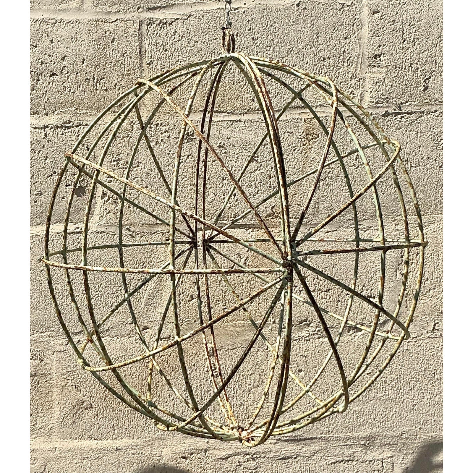 Vintage Boho Distressed Iron Sphere - A Pair - Top view