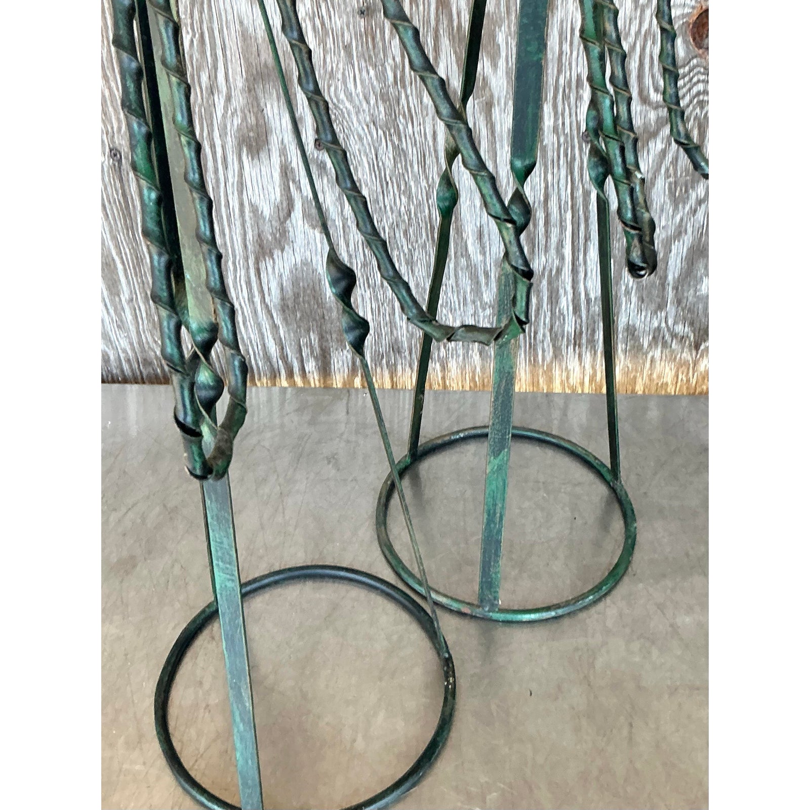 Vintage Boho Wrought Iron Bow Candlesticks- A Pair - Back view