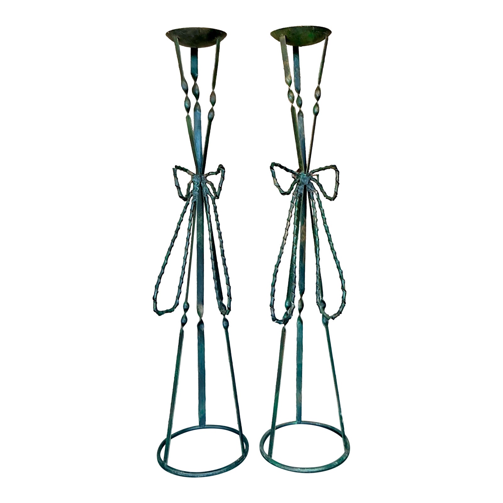 Vintage Boho Wrought Iron Bow Candlesticks- A Pair