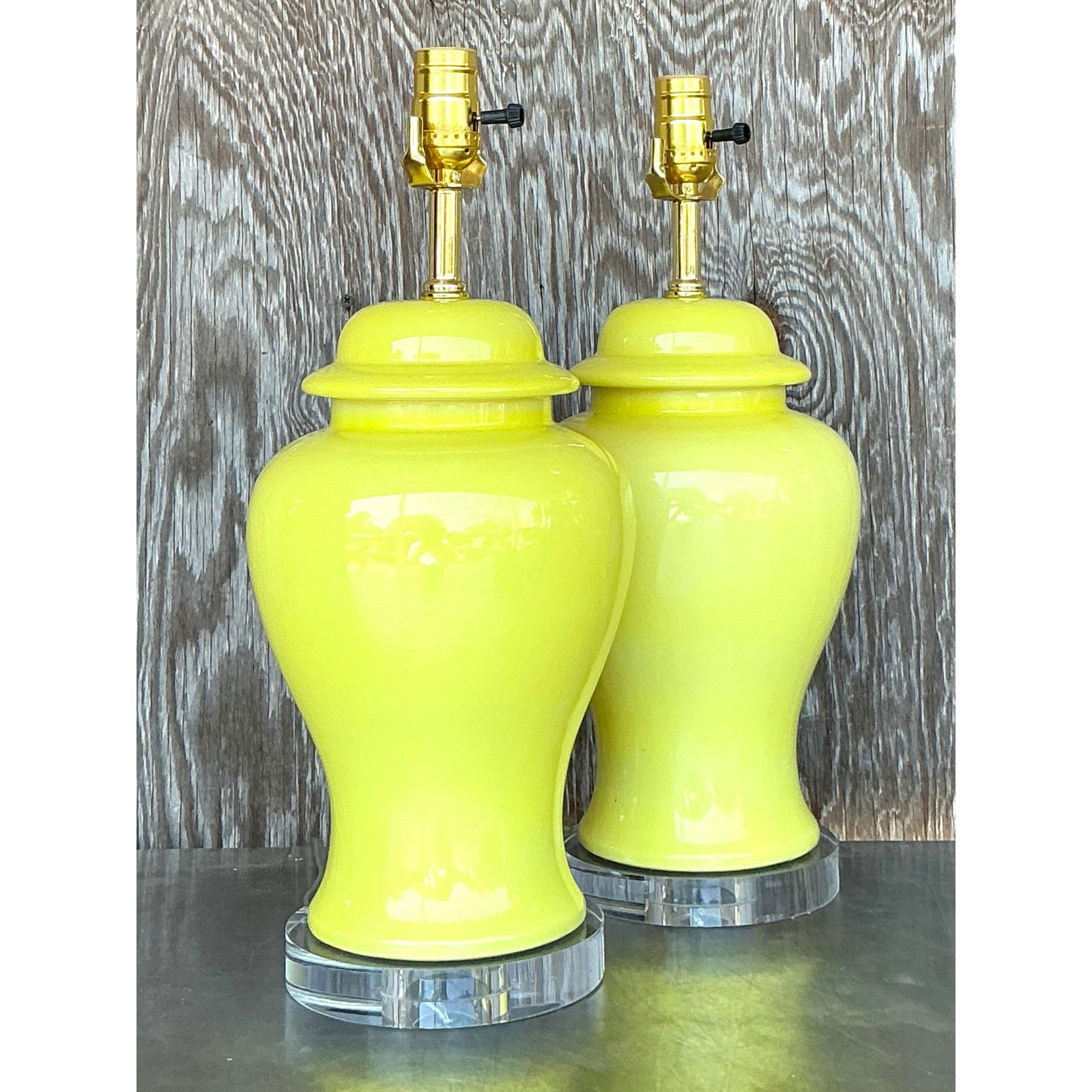 Vintage Regency Glazed Ceramic Ginger Jar Lamps - A Pair - Side view