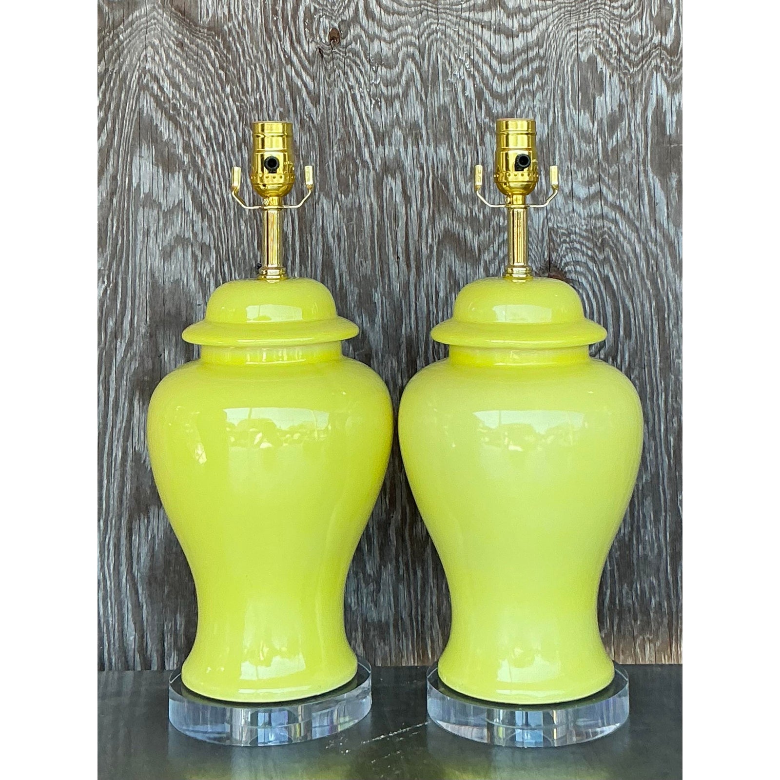 Vintage Regency Glazed Ceramic Ginger Jar Lamps - A Pair - Top view