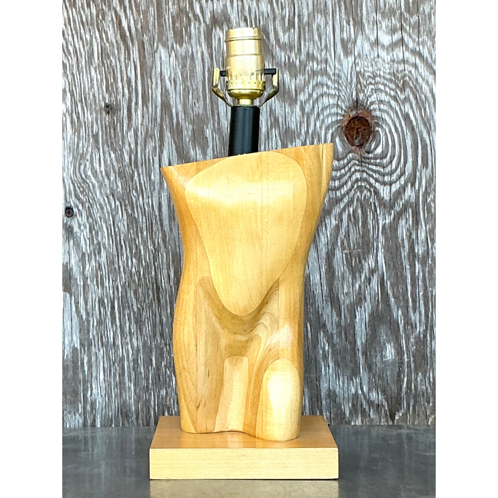 Vintage Boho Monumental Carved Male Torso Lamp - Side view