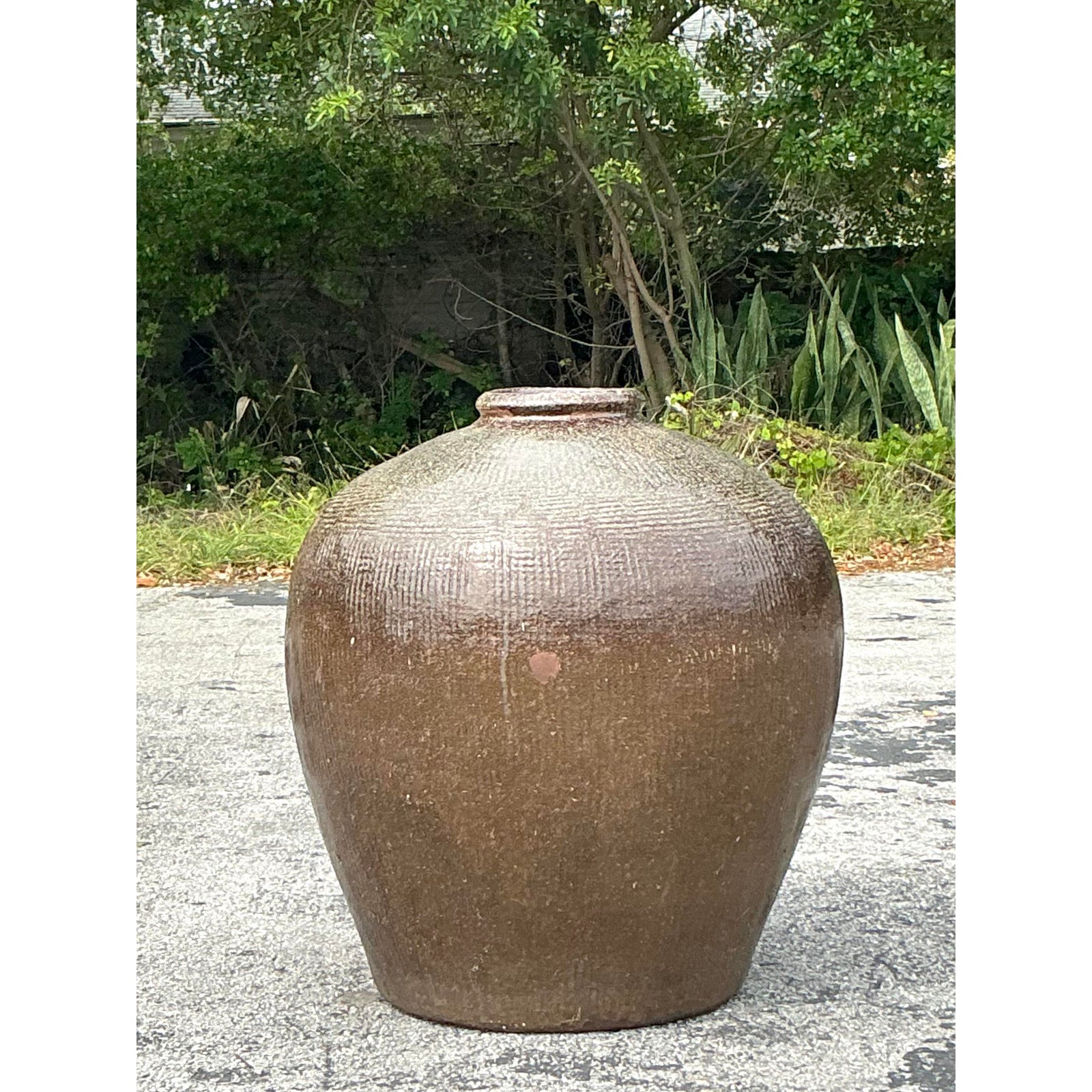 Vintage Boho Monumental Glazed Earthenware Jug - Side view