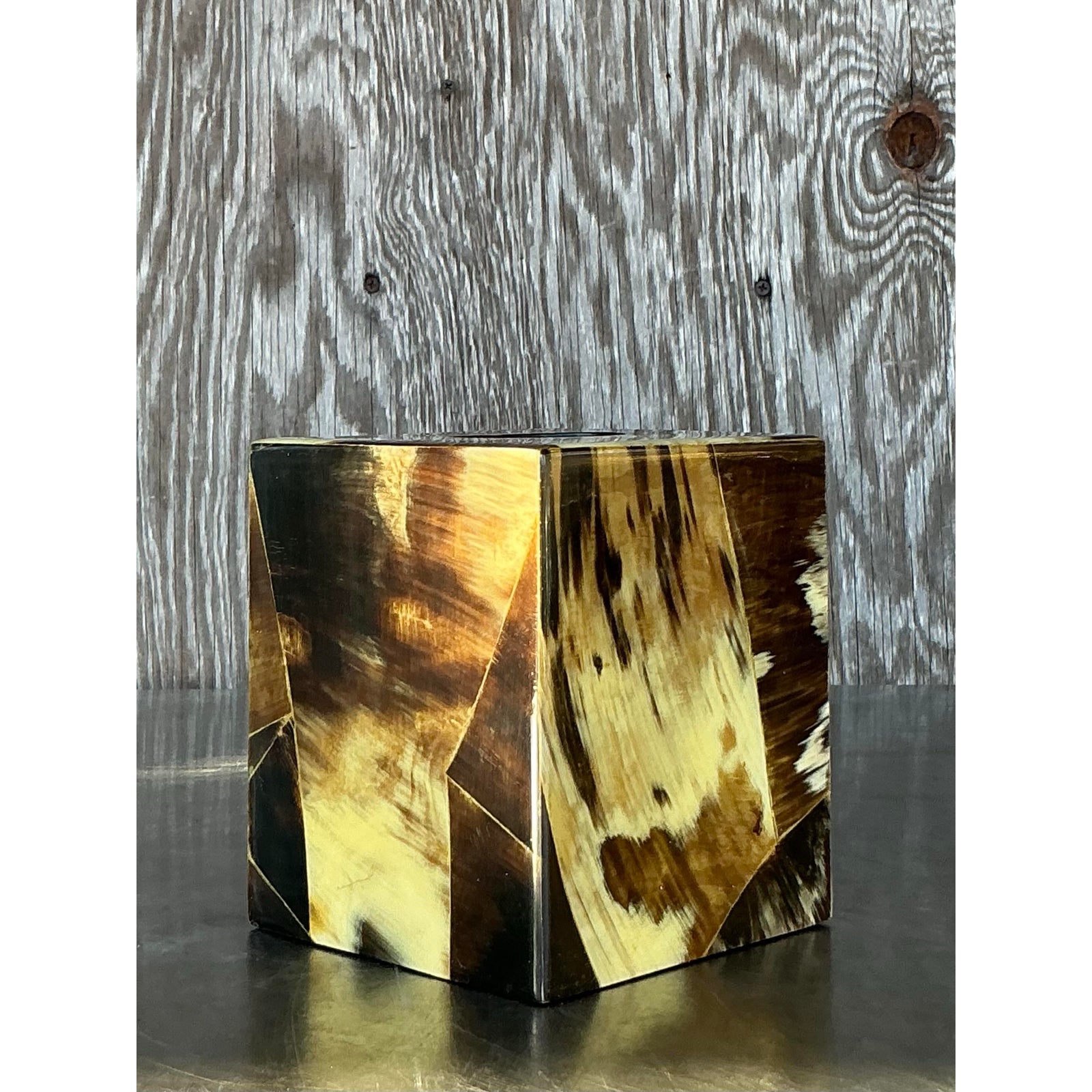 Vintage Boho Tessellated Horn Tissue Box Cover - Side view