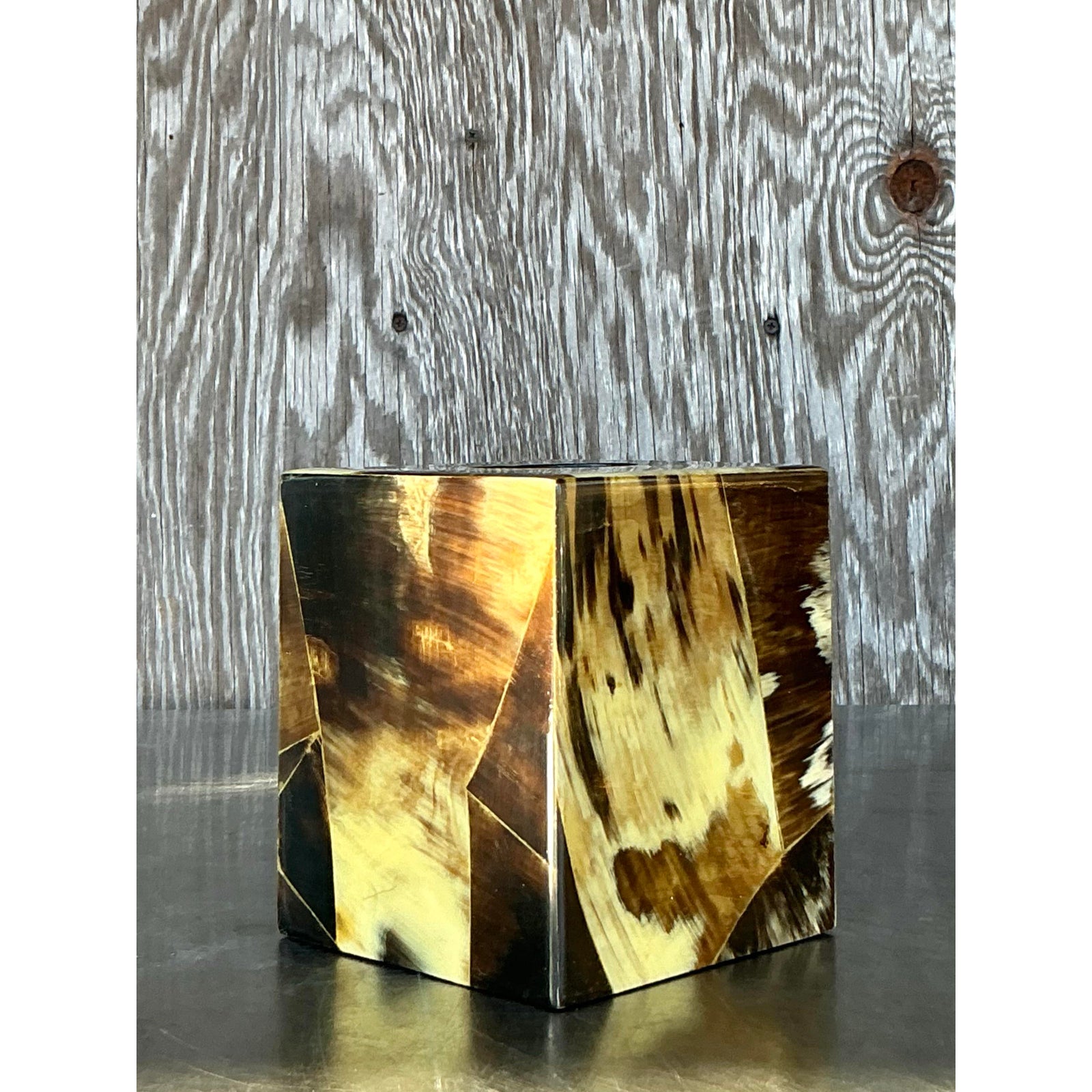 Vintage Boho Tessellated Horn Tissue Box Cover - Back view