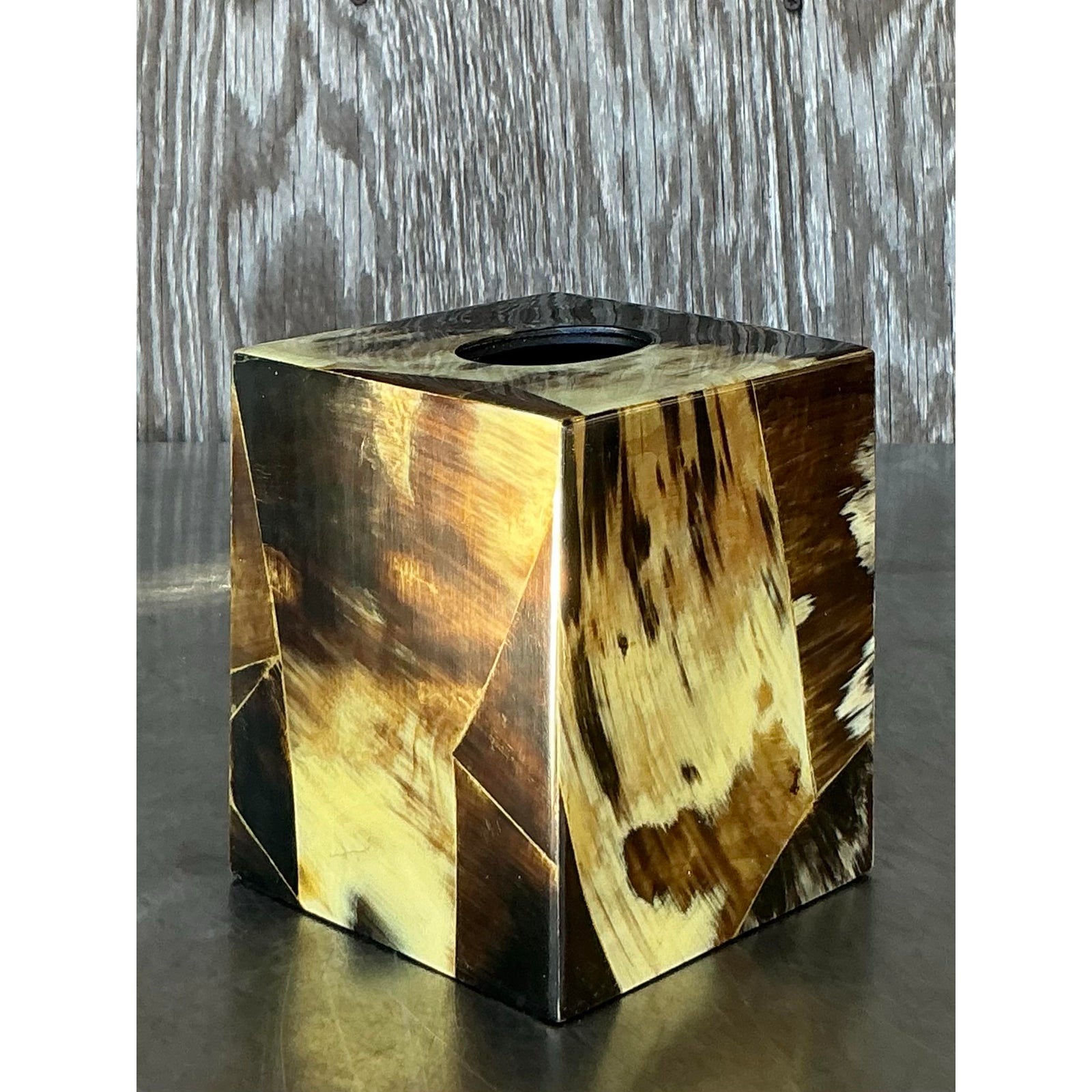 Vintage Boho Tessellated Horn Tissue Box Cover - Top view