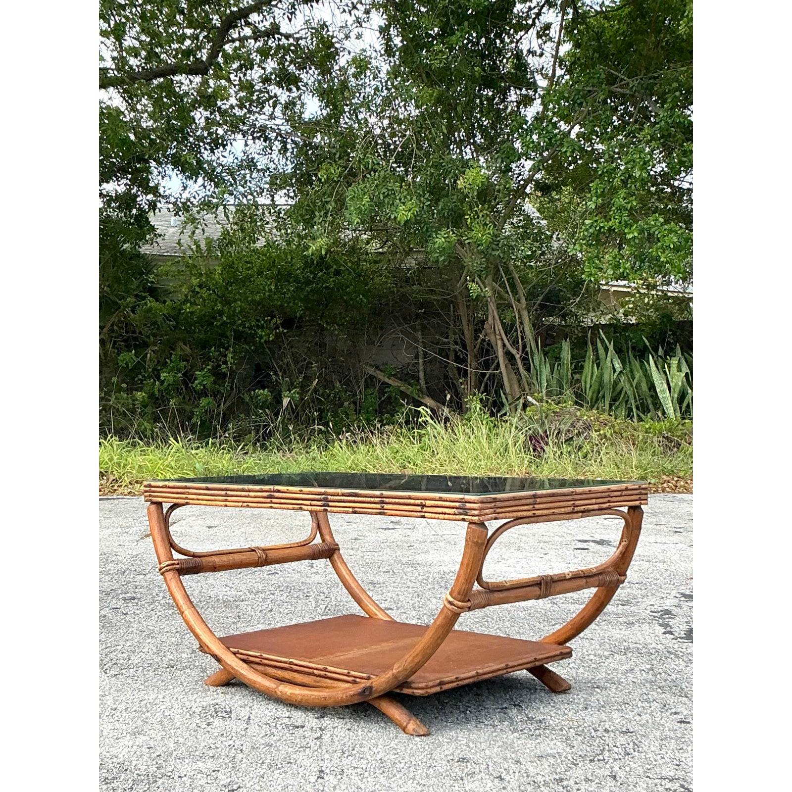 Vintage Coastal Bent Rattan Coffee Table - Top view