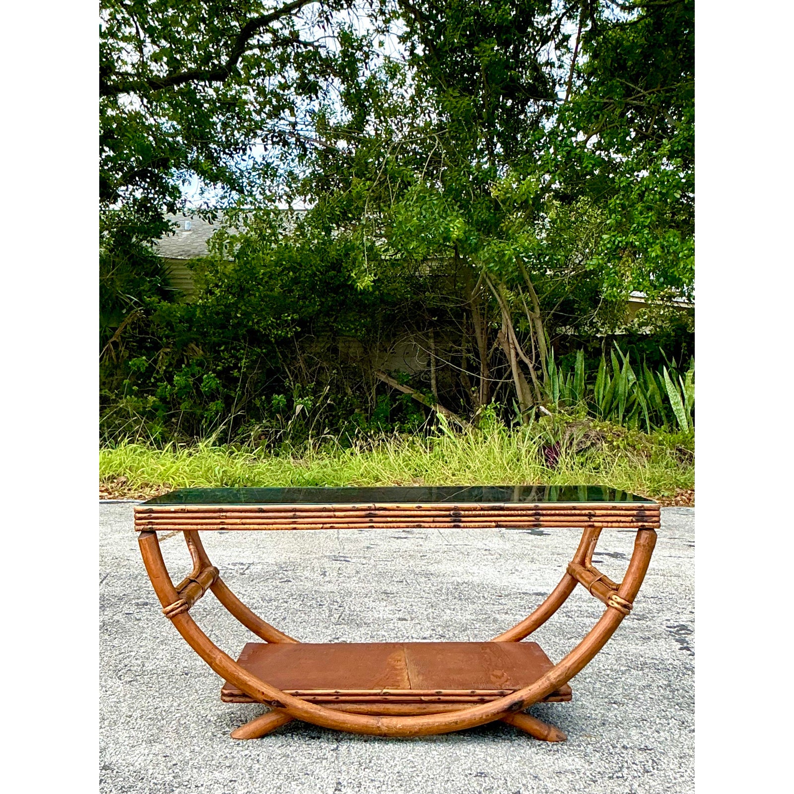 Vintage Coastal Bent Rattan Coffee Table - Detail view