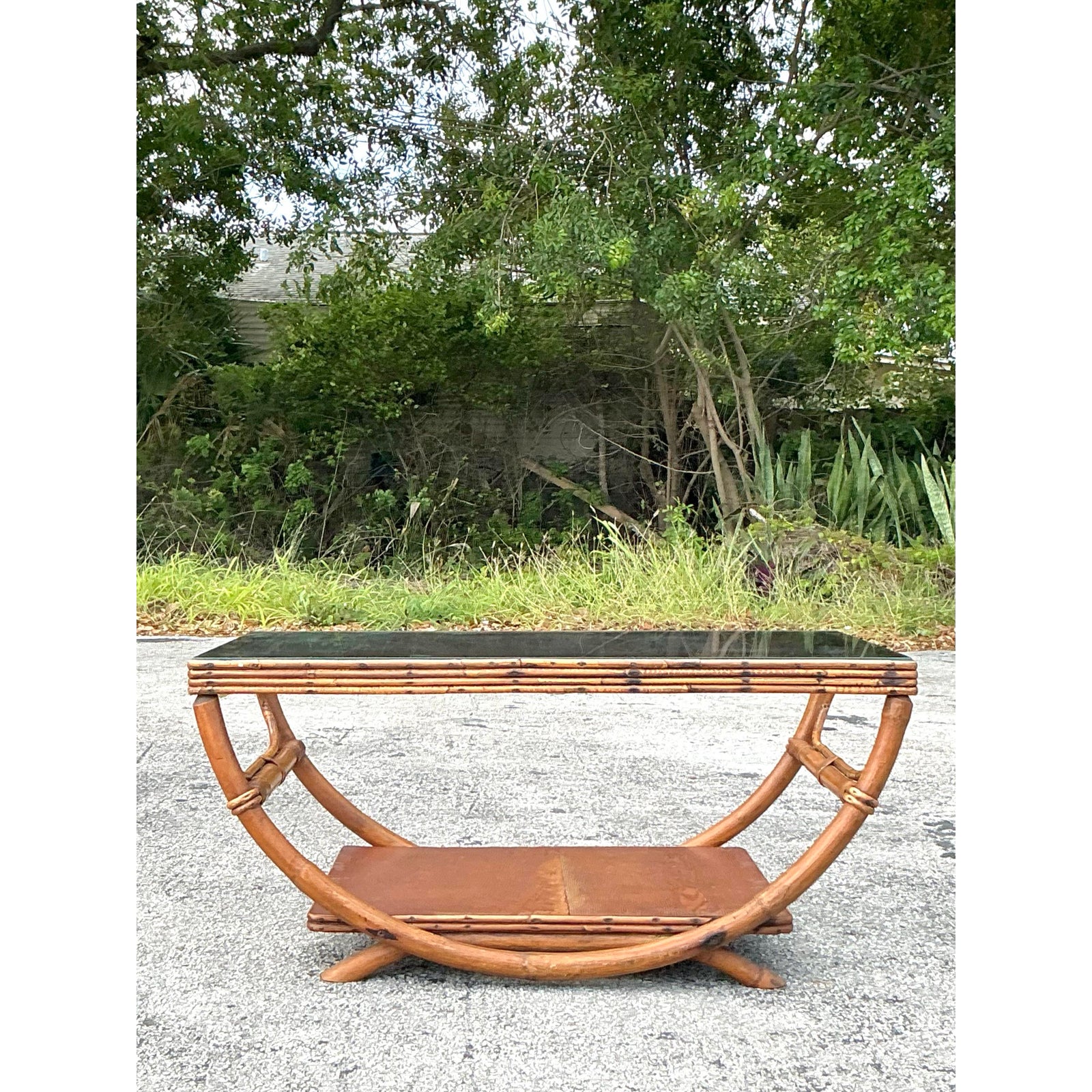 Vintage Coastal Bent Rattan Coffee Table - Back view