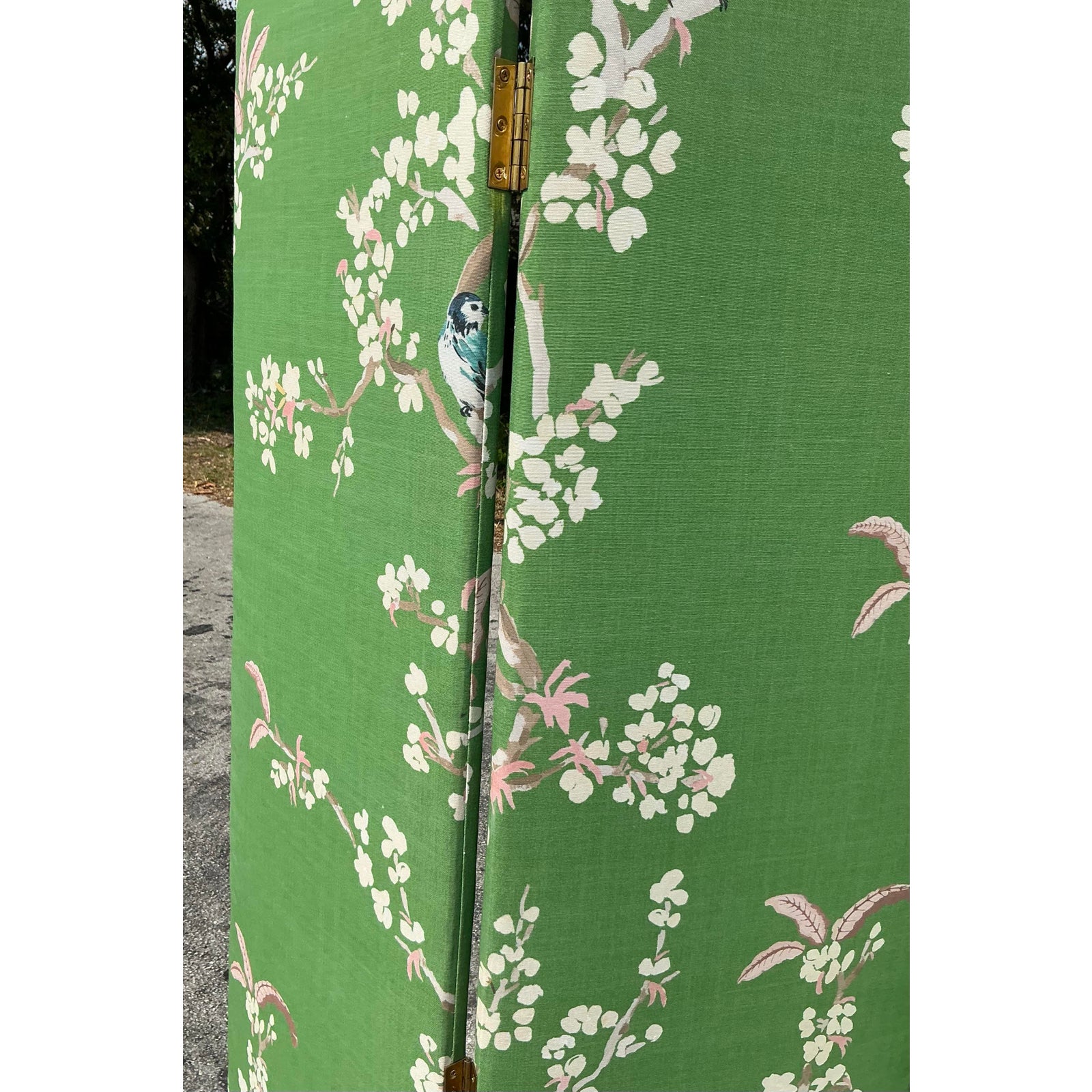 Vintage Regency Gracie Style Upholstered Three Panel Screen - Side view