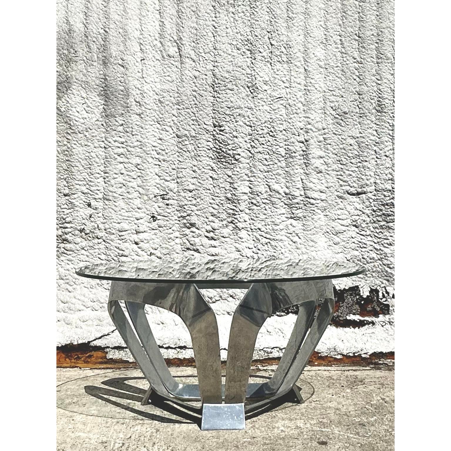 Vintage 1970 Aluminum Coffee Table After Knut Hestergberg - Side view