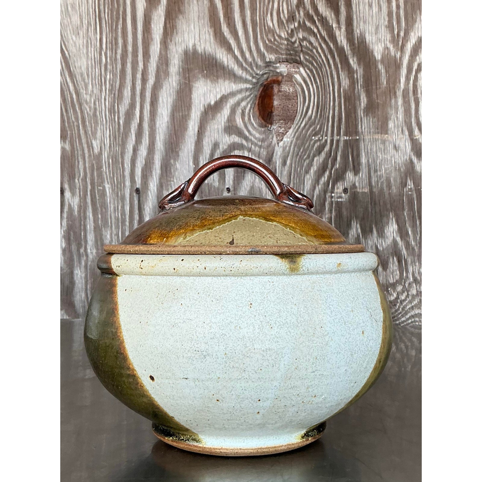 Vintage Boho Studio Pottery Lidded Bowl - Detail view