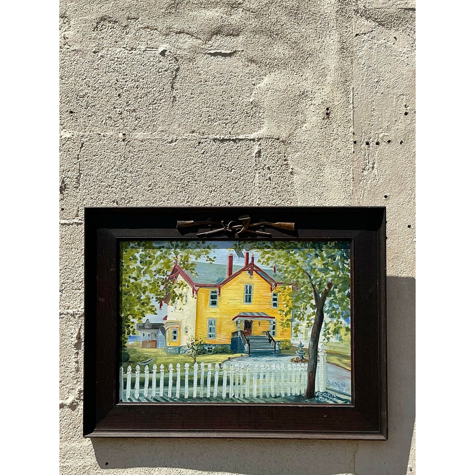 Vintage Boho Primitive Landscape Oil on Board - Back view