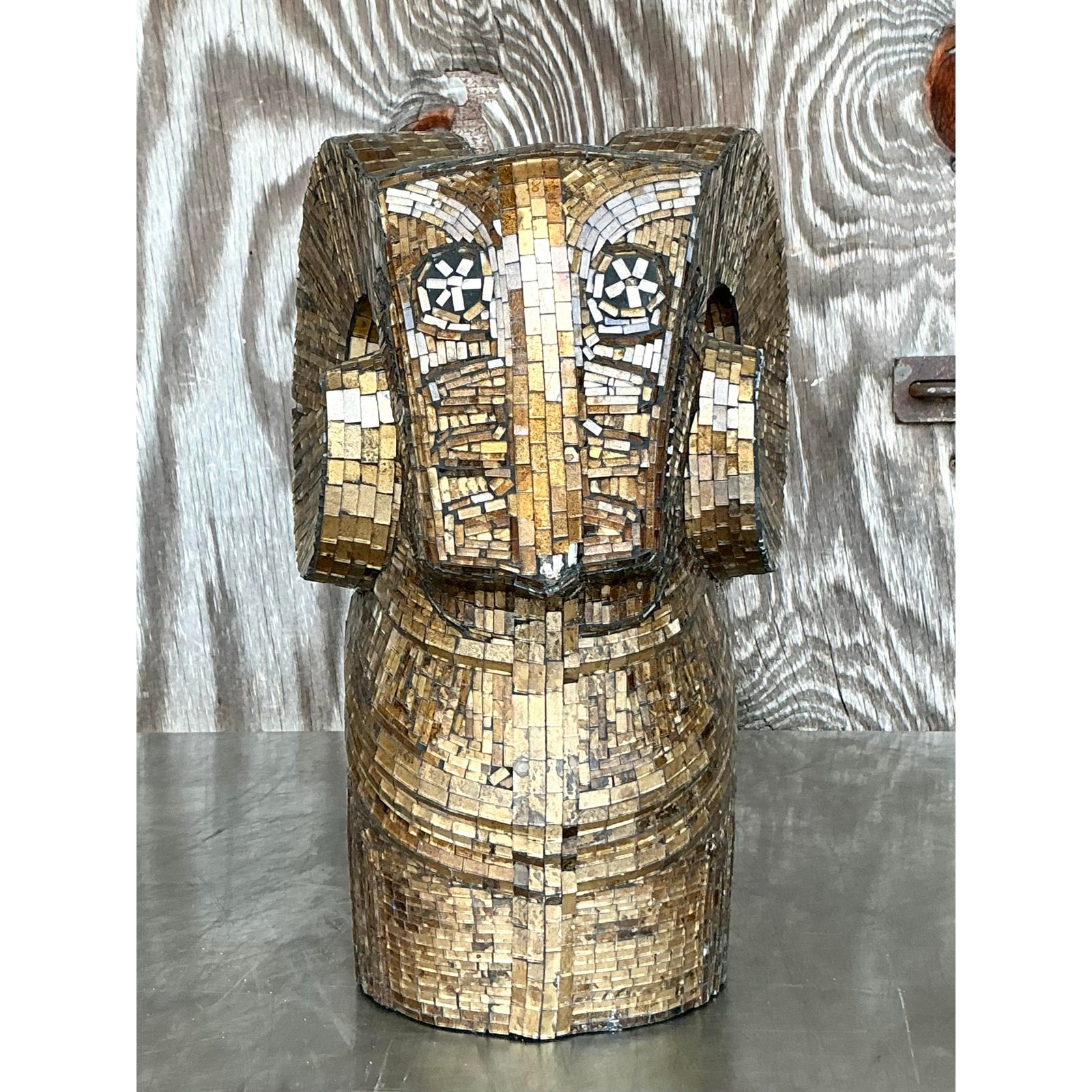 Late 20th Century Vintage Boho Glass Mosaic Abstract Ram - Back view