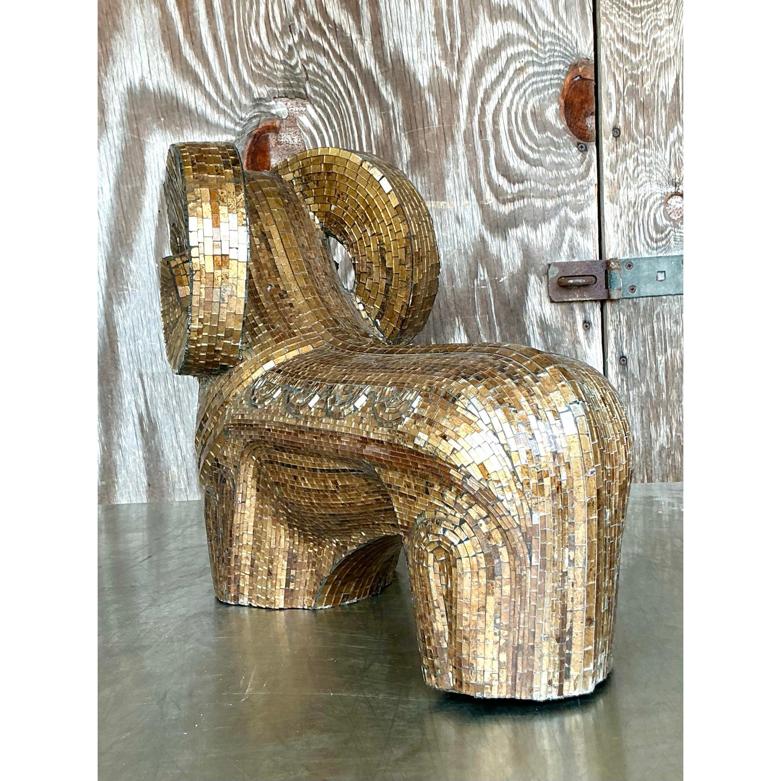 Late 20th Century Vintage Boho Glass Mosaic Abstract Ram - Top view