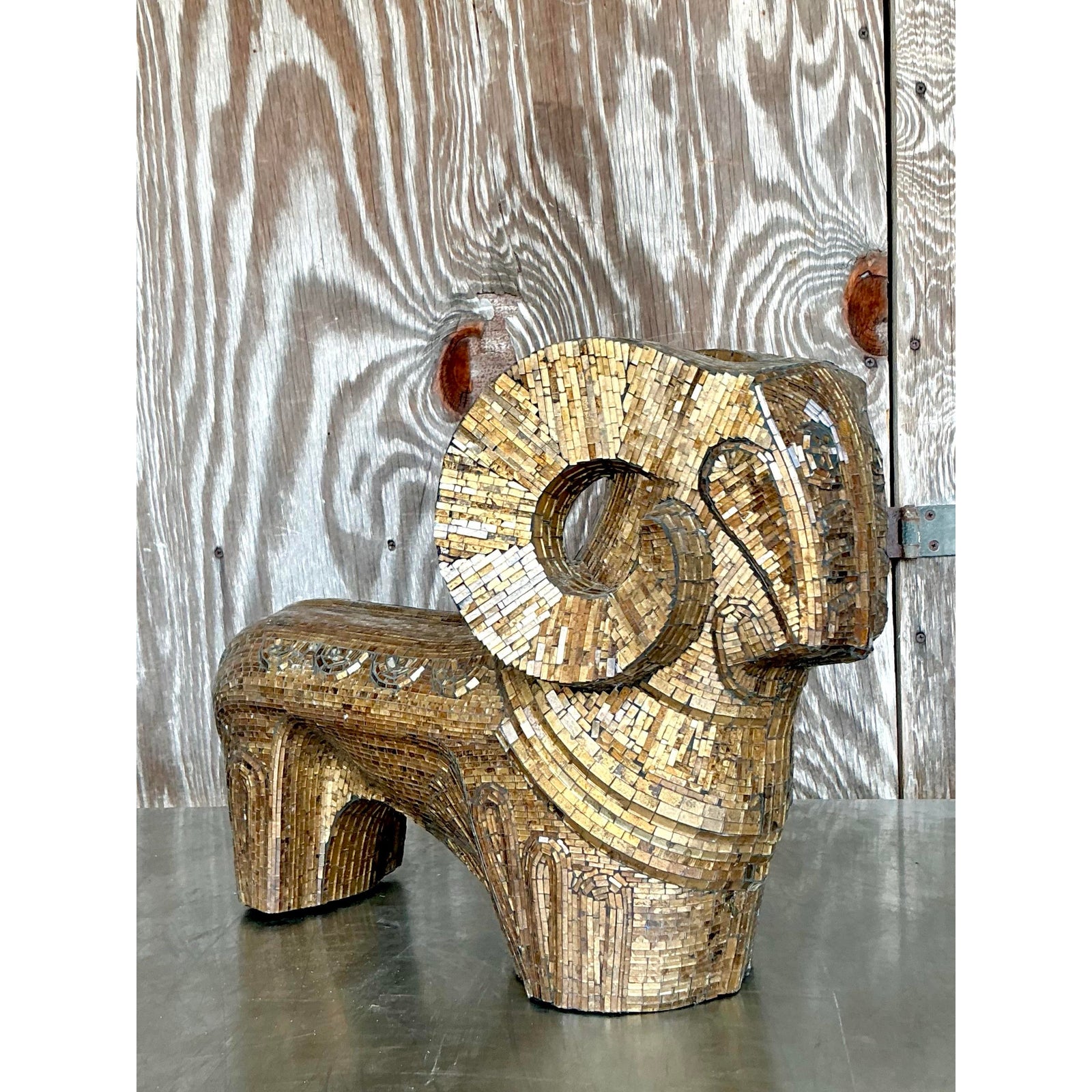 Late 20th Century Vintage Boho Glass Mosaic Abstract Ram - Detail view