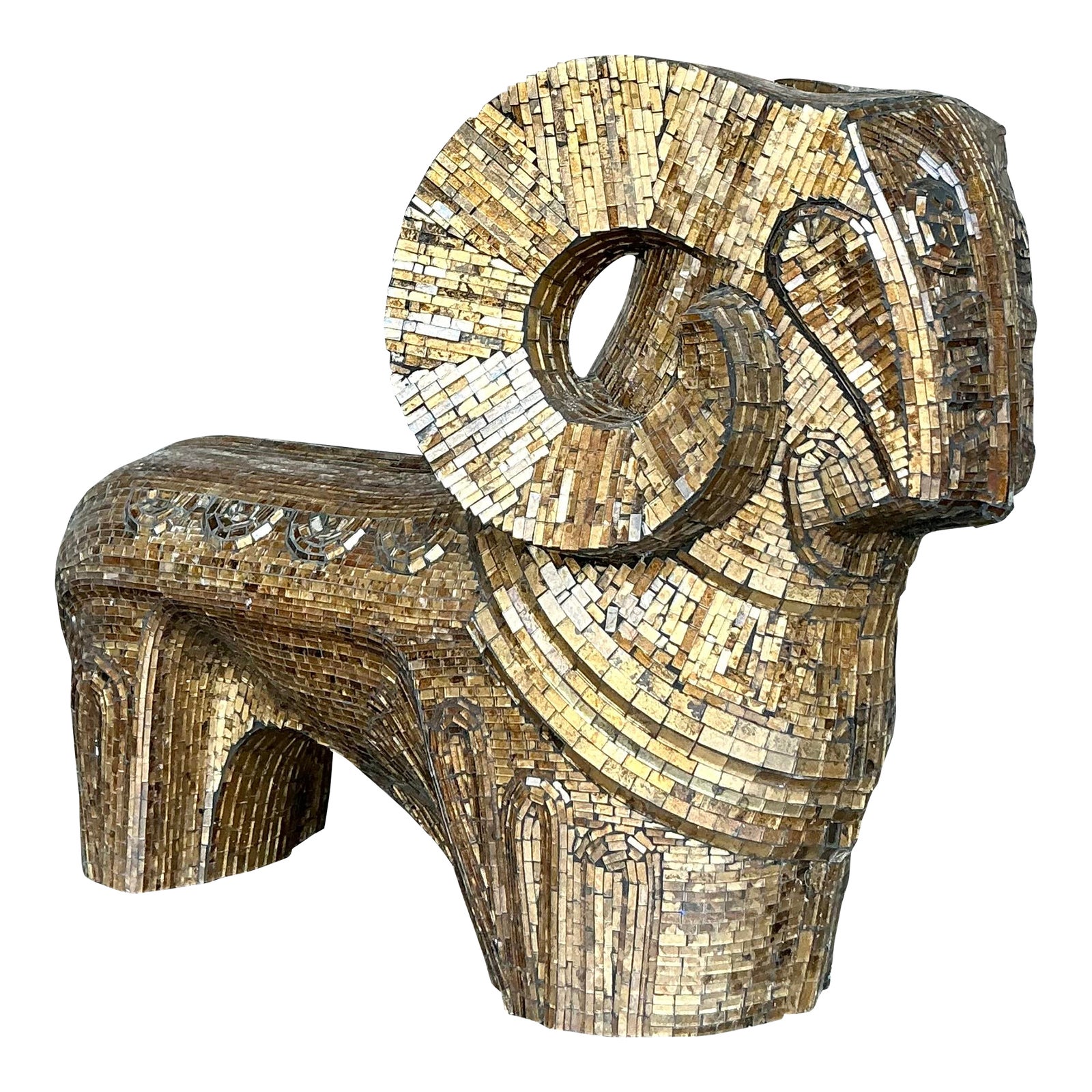 Late 20th Century Vintage Boho Glass Mosaic Abstract Ram