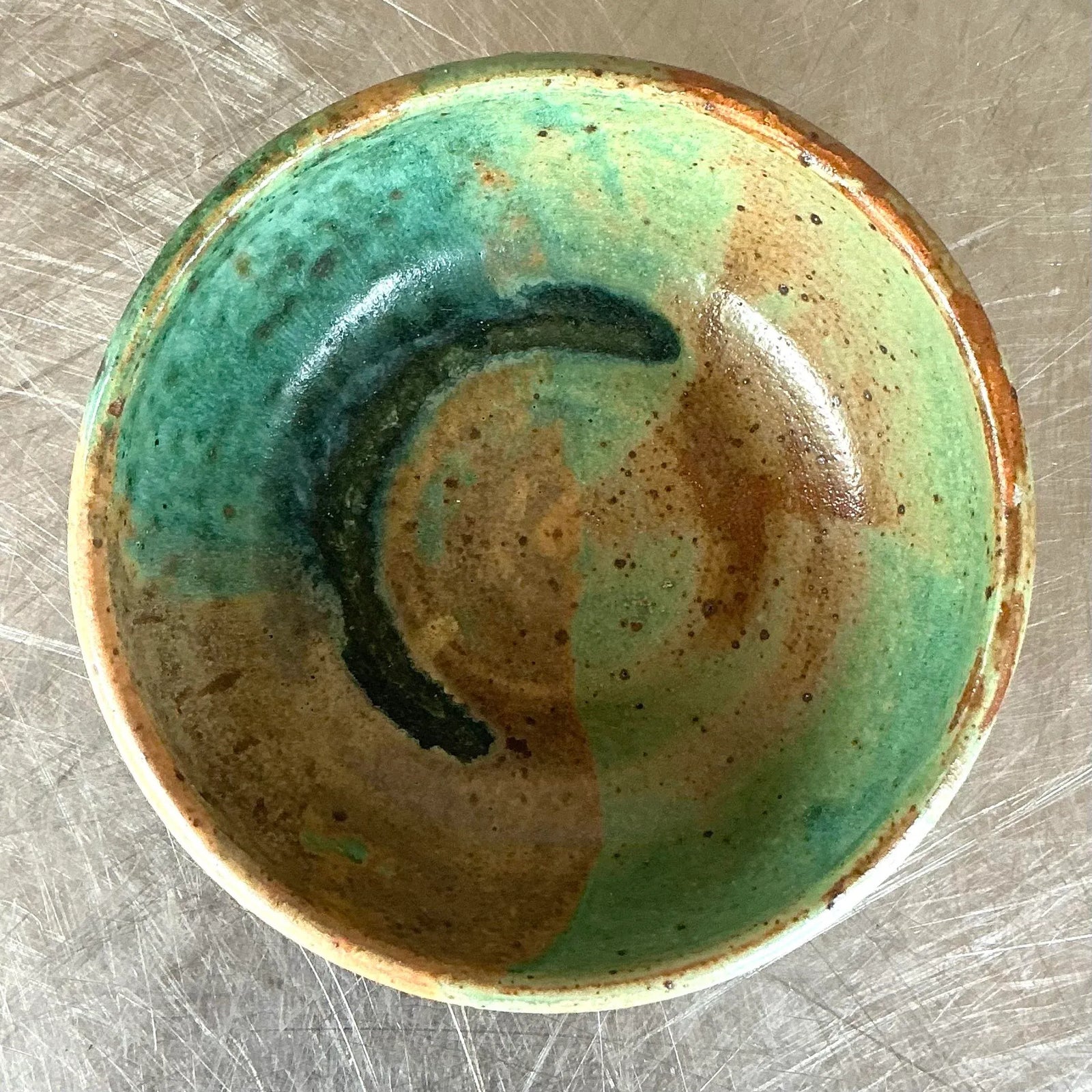 Vintage Boho Studio Pottery Bowl - Top view