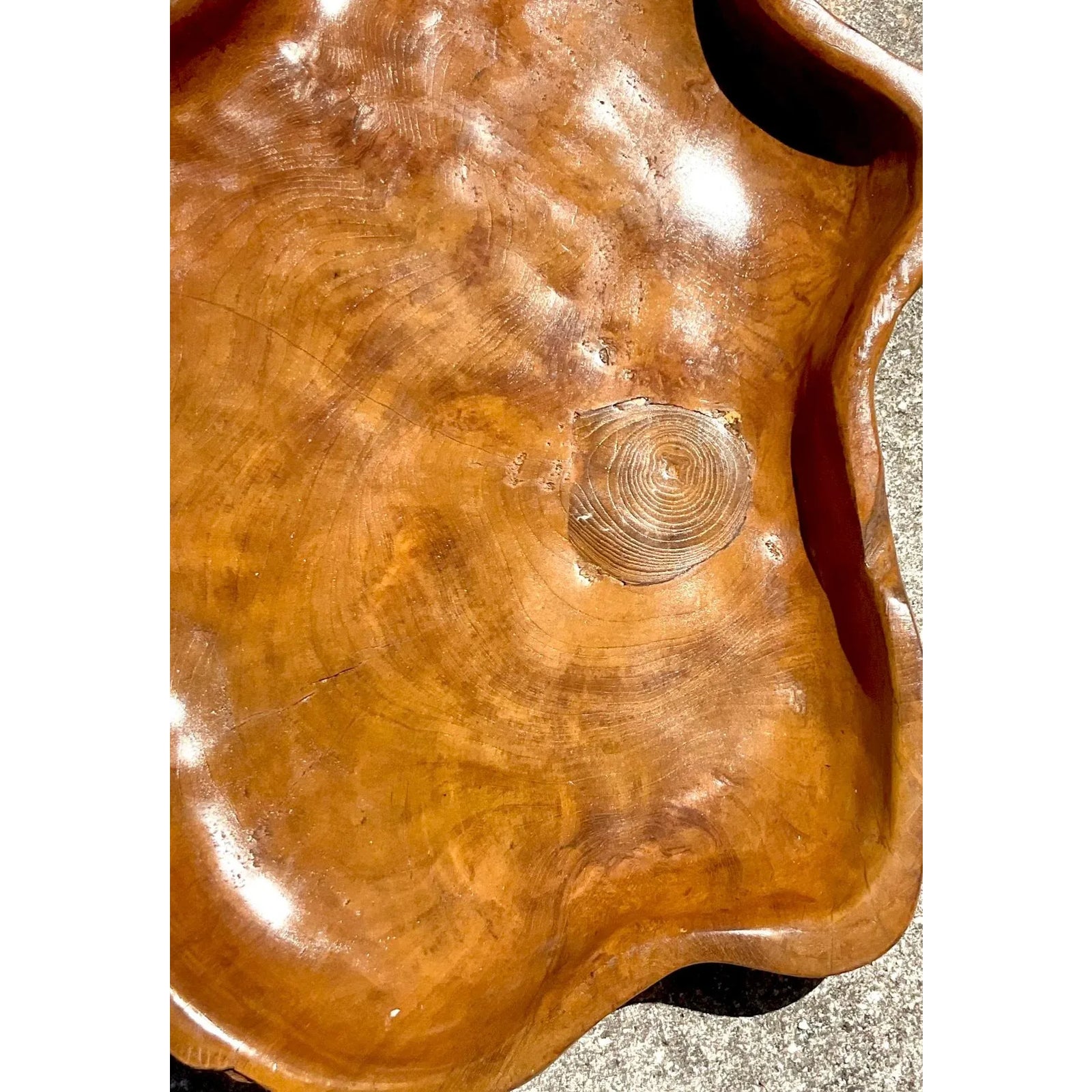 Vintage Boho Biomorphic Wooden Tray - Back view