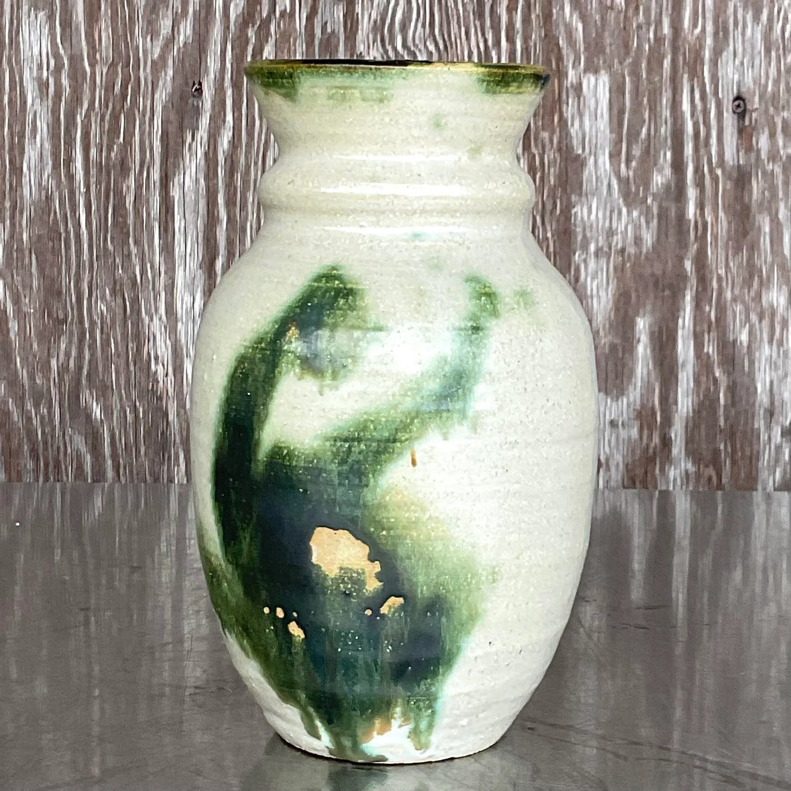 Vintage Boho Signed Hand-Painted Studio Pottery Vase - Side view