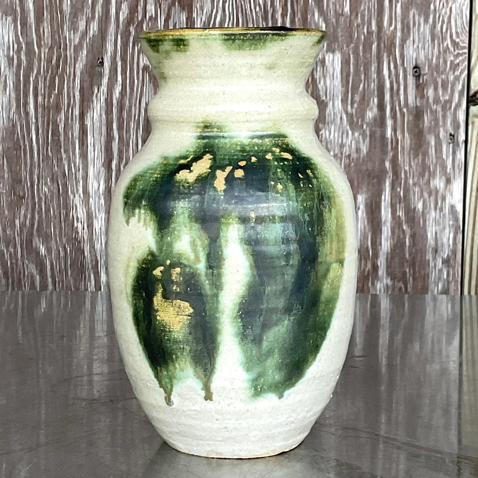 Vintage Boho Signed Hand-Painted Studio Pottery Vase - Top view