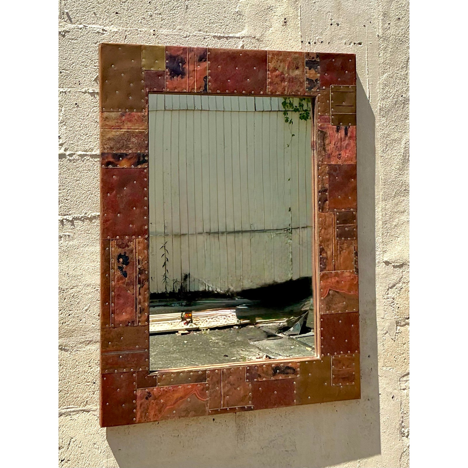 Vintage Boho Patchwork Metal Mirror - Detail view