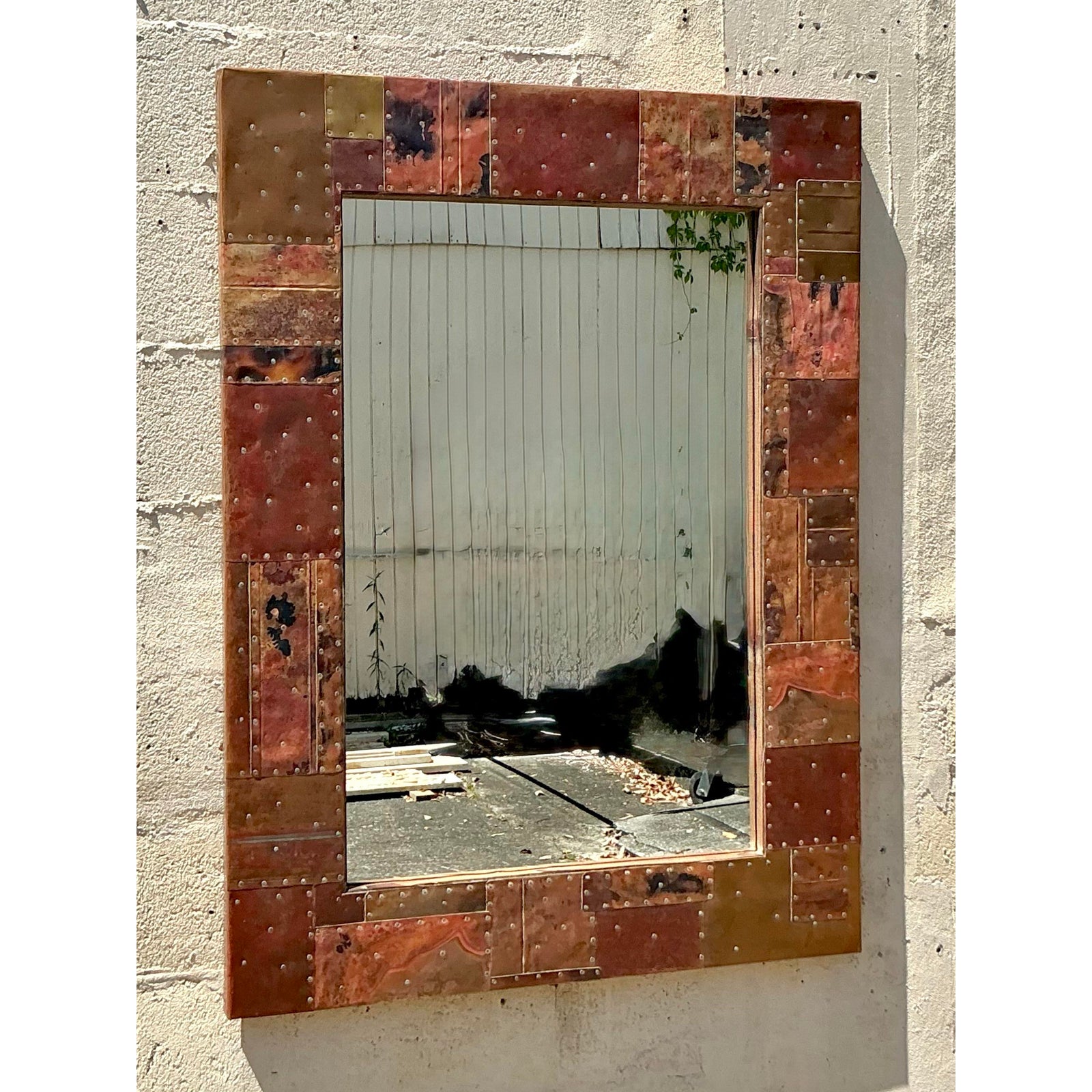 Vintage Boho Patchwork Metal Mirror - Side view