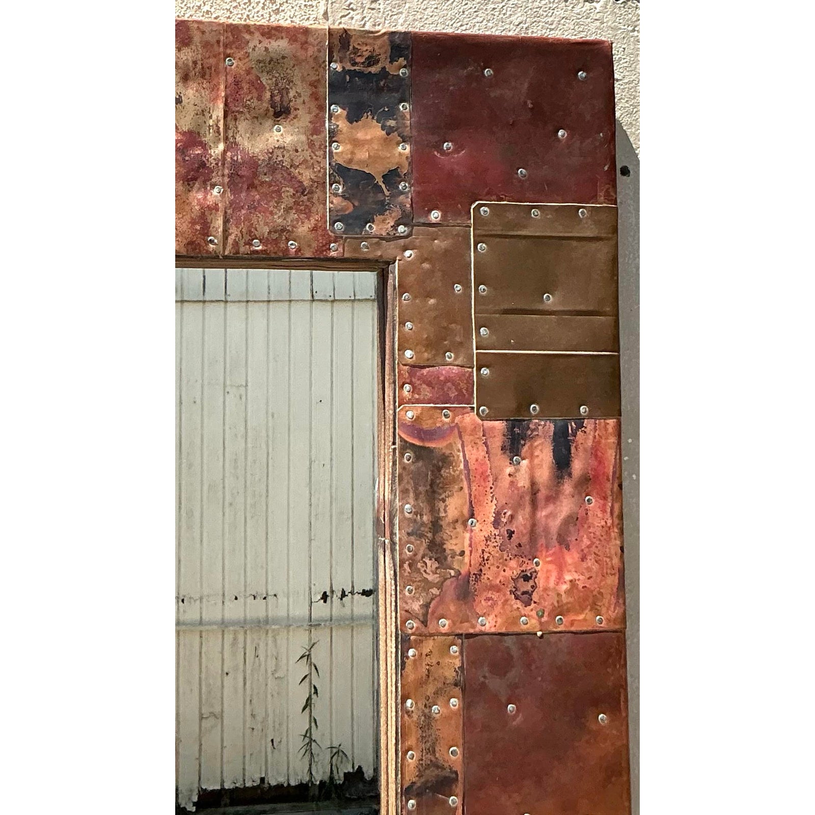 Vintage Boho Patchwork Metal Mirror - Back view