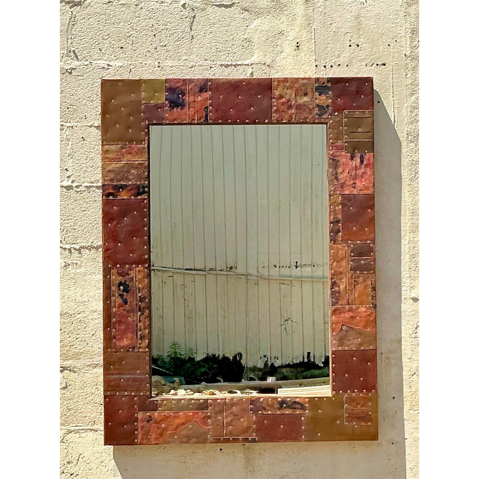 Vintage Boho Patchwork Metal Mirror - Top view