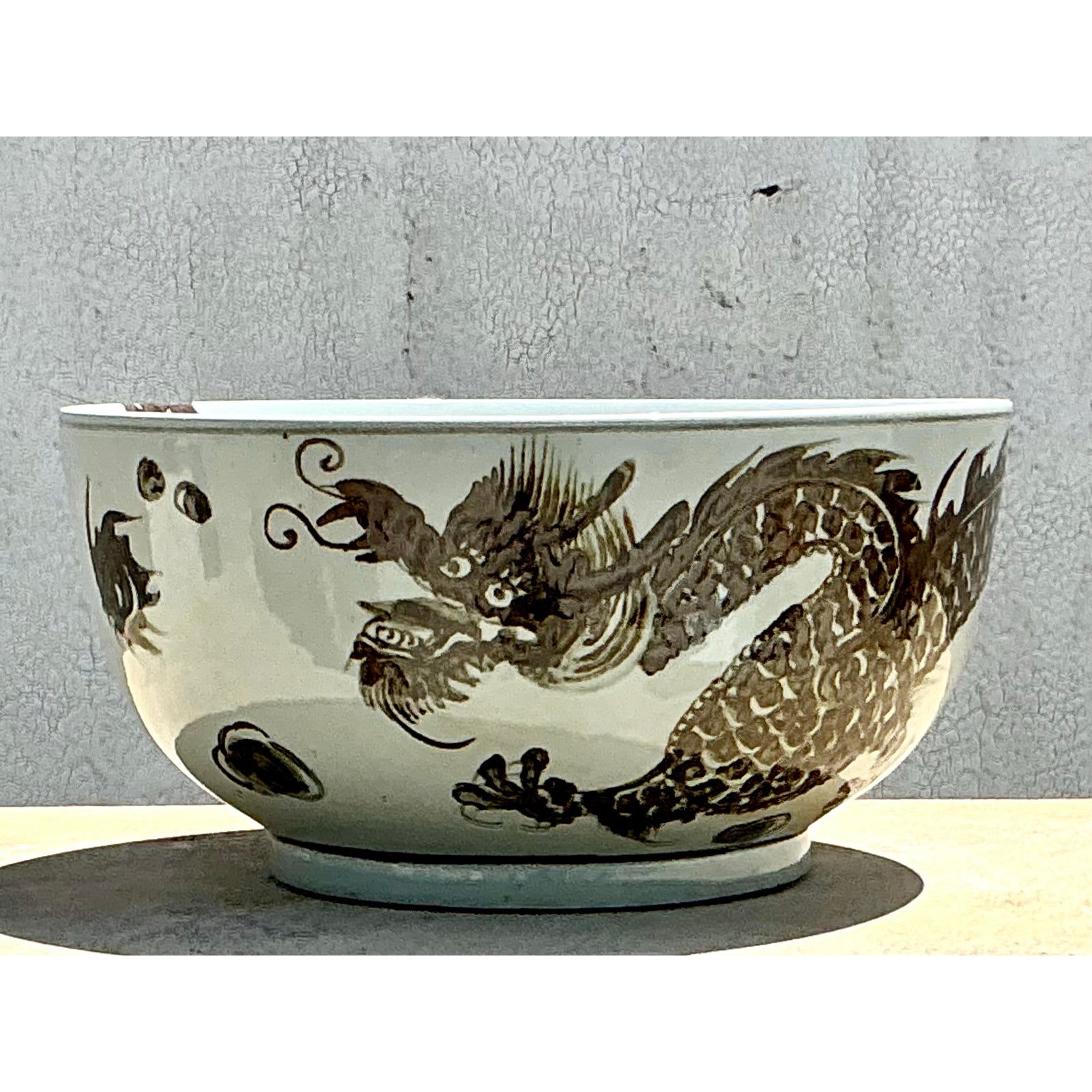 Vintage Boho Monumental Glazed Ceramic Bowl - Top view