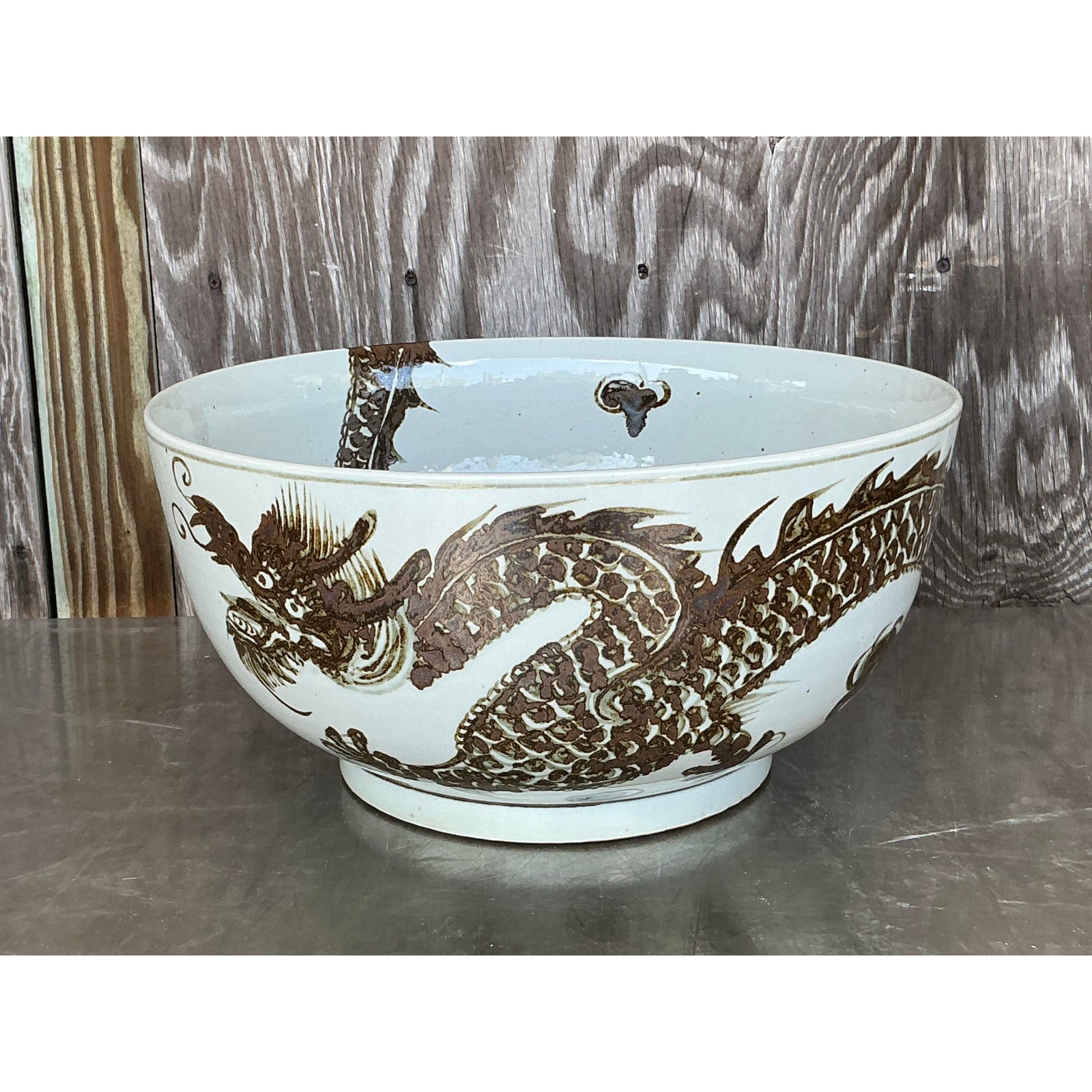 Vintage Boho Monumental Glazed Ceramic Bowl - Side view