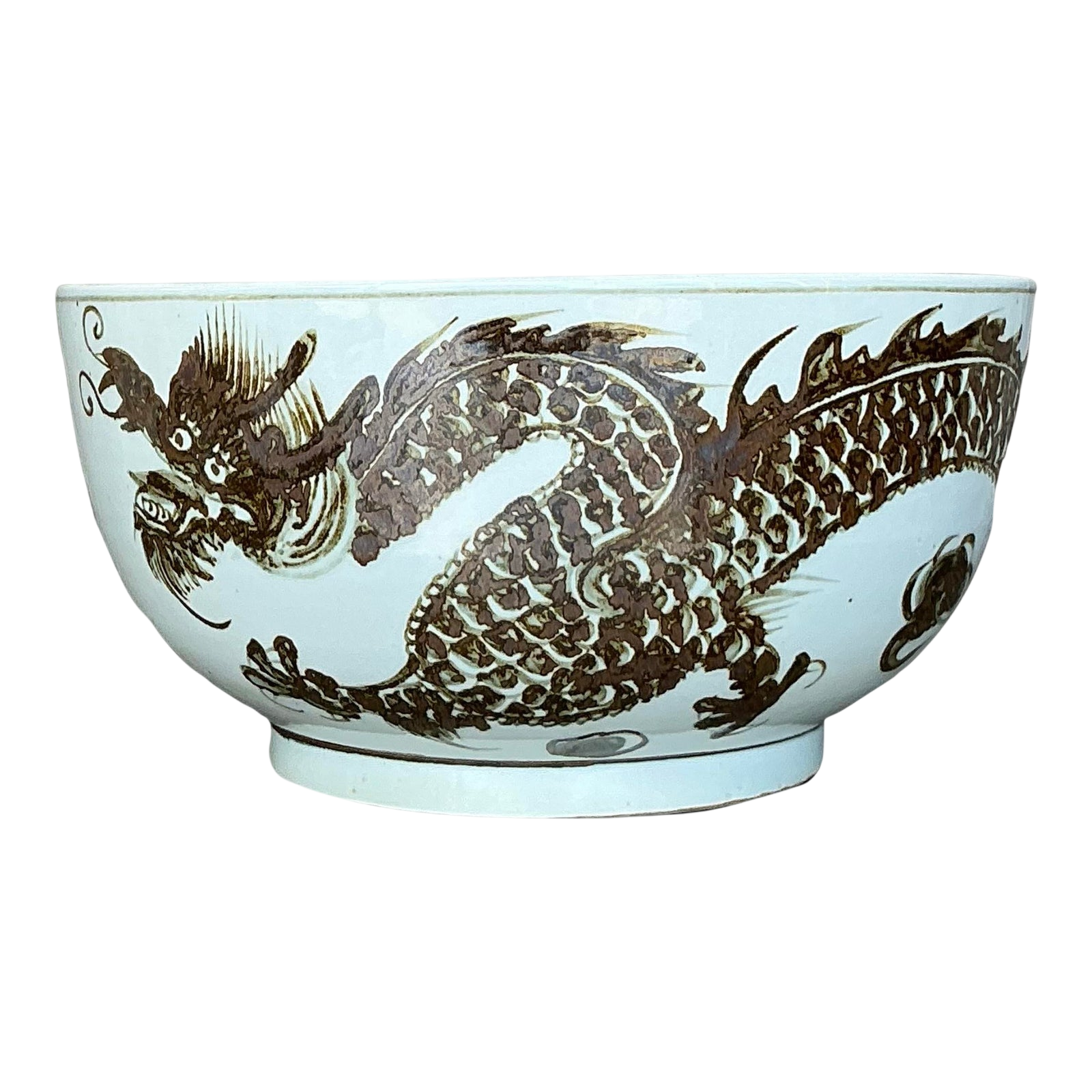 Vintage Boho Monumental Glazed Ceramic Bowl