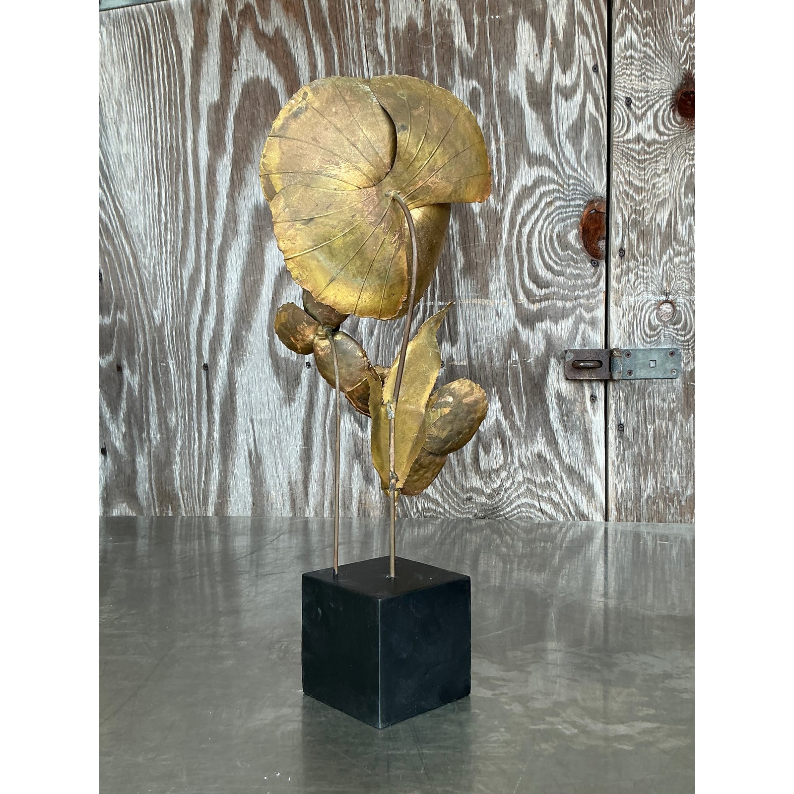 Vintage Boho Brutalist Brass Flower Sculpture - Top view
