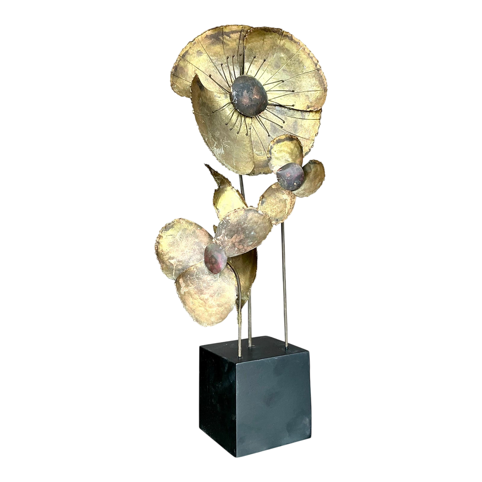 Vintage Boho Brutalist Brass Flower Sculpture
