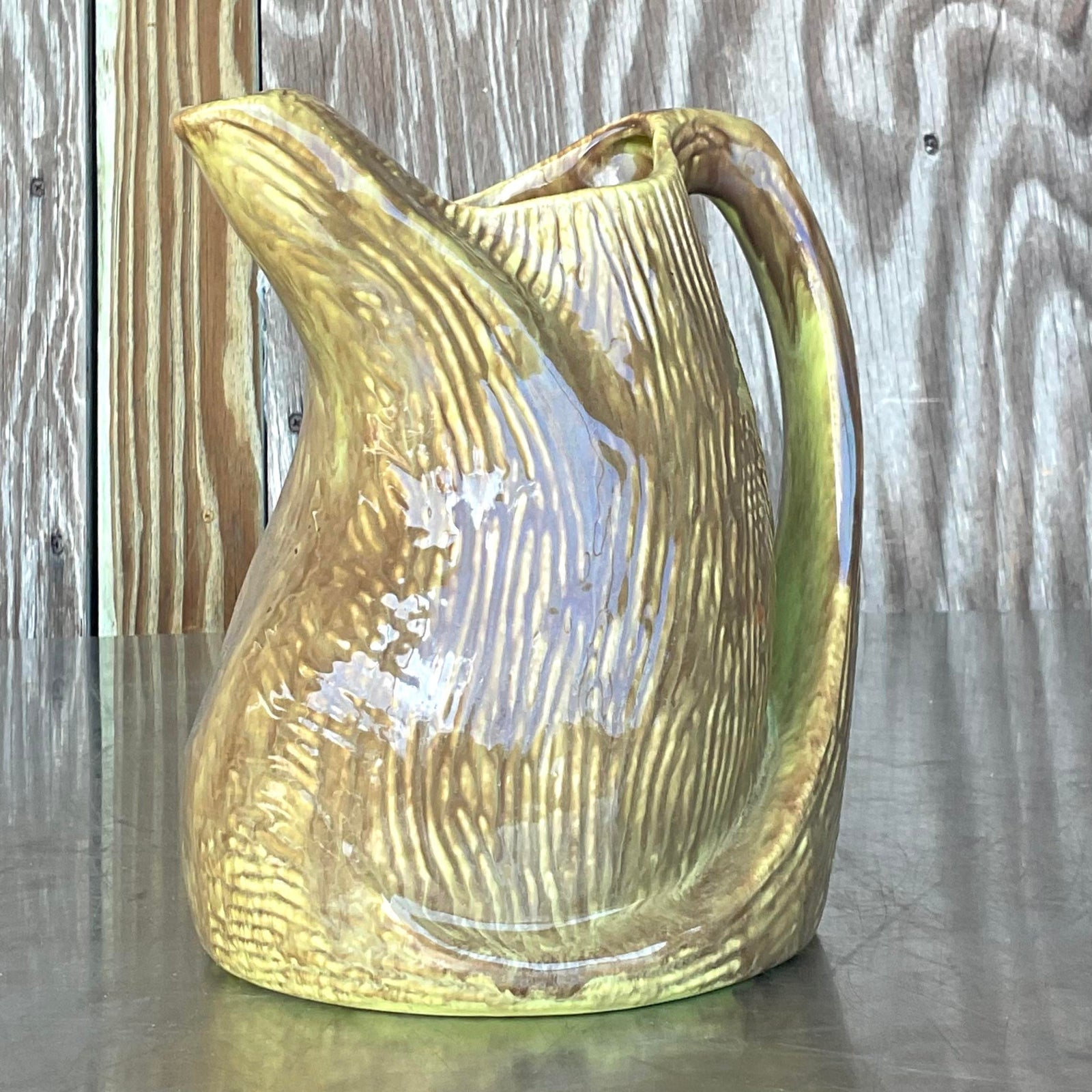 Vintage Boho Signed Glazed Studio Pottery Pitcher - Detail view