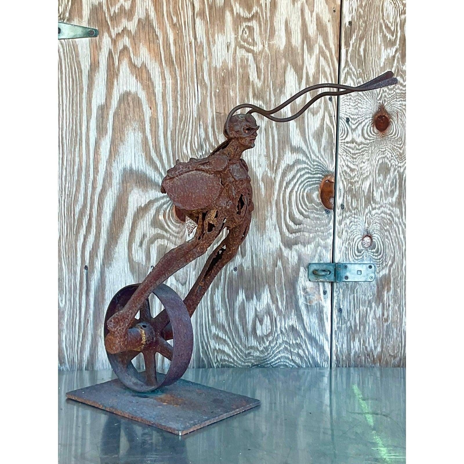Vintage Boho Distressed Abstract Sculpture - Side view