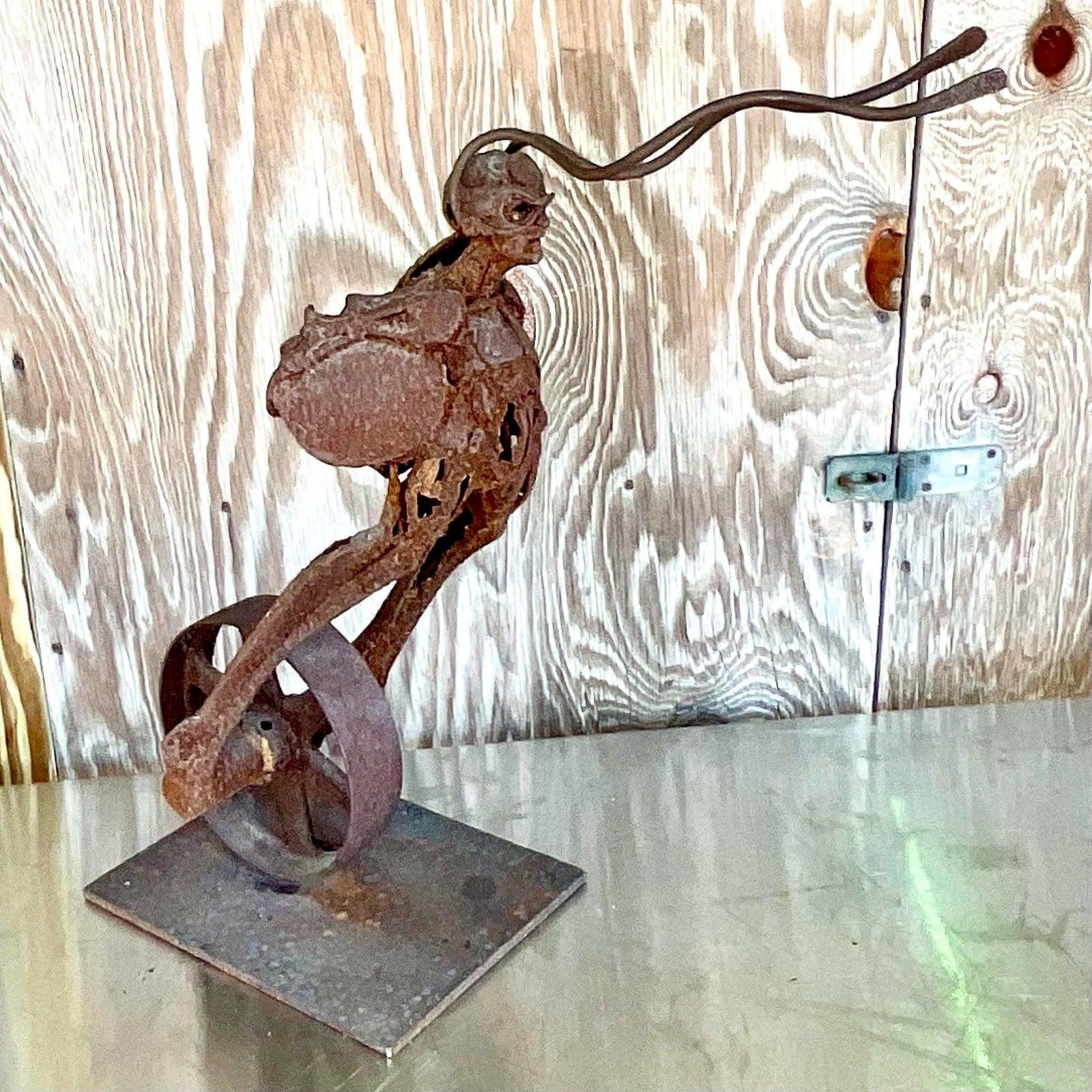 Vintage Boho Distressed Abstract Sculpture - Back view