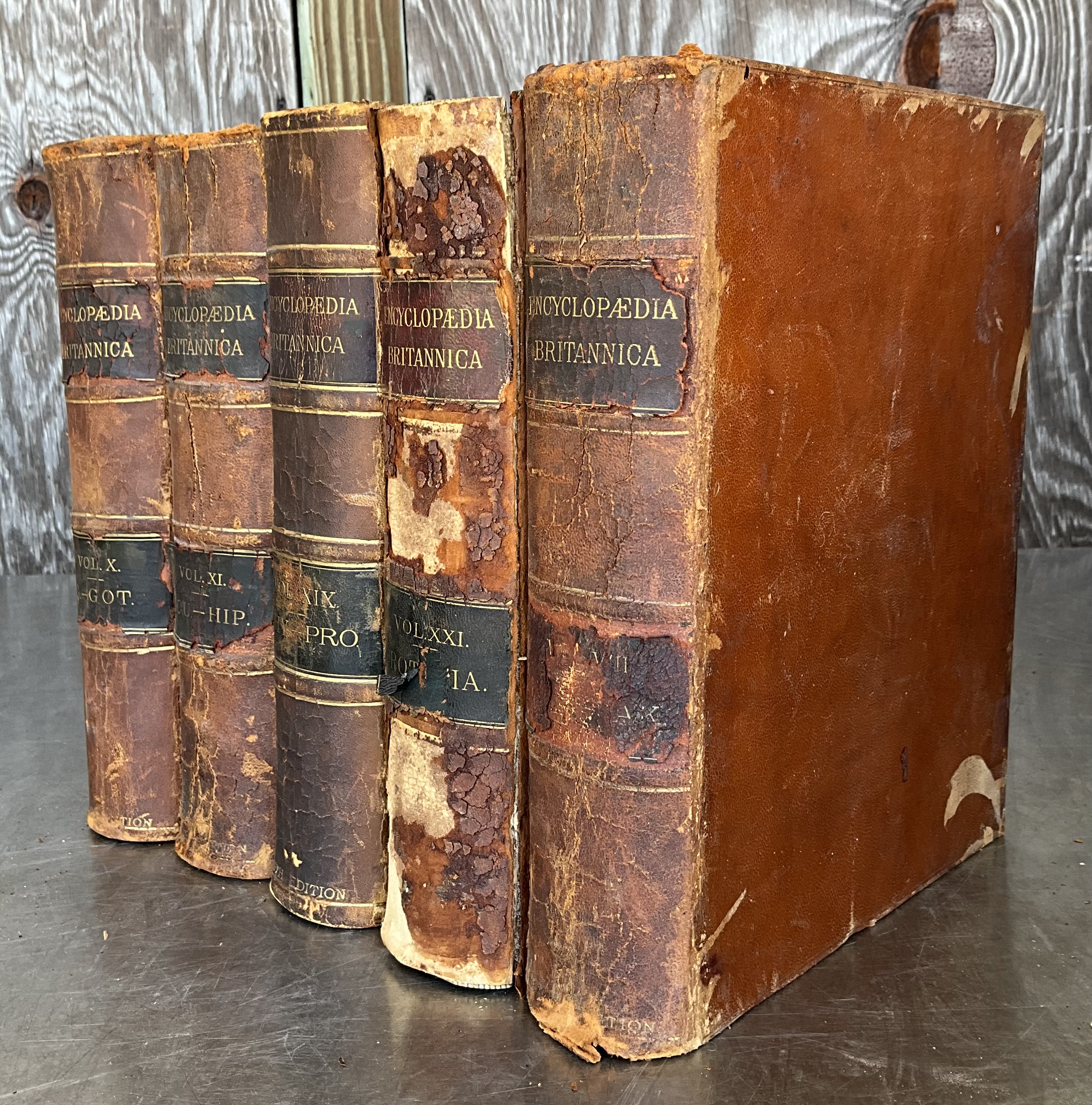 Vintage Encyclopedia Britannica- Set of 5 - Side view