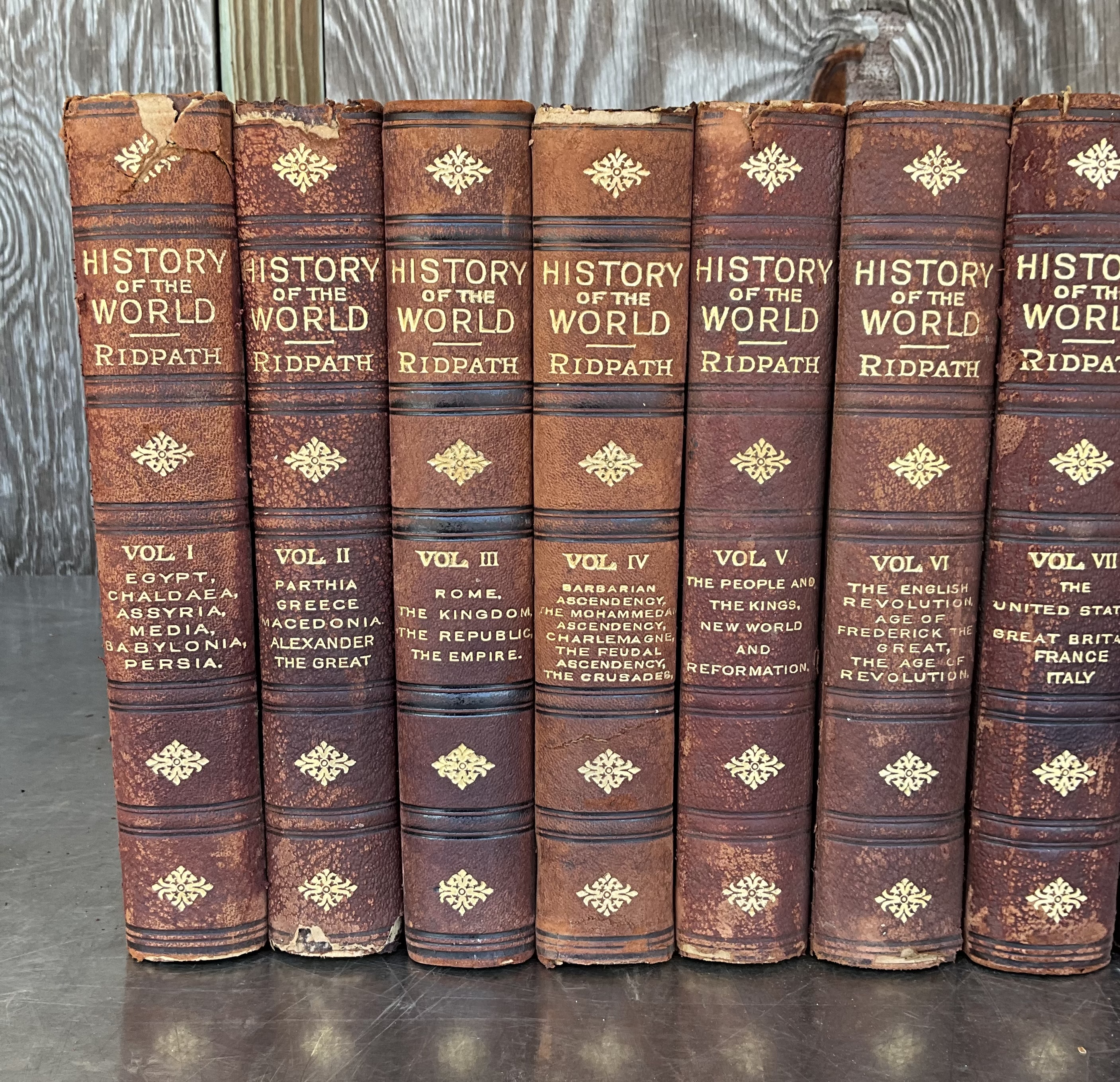 Vintage History of the World Ridpath 9 Volumes - Side view