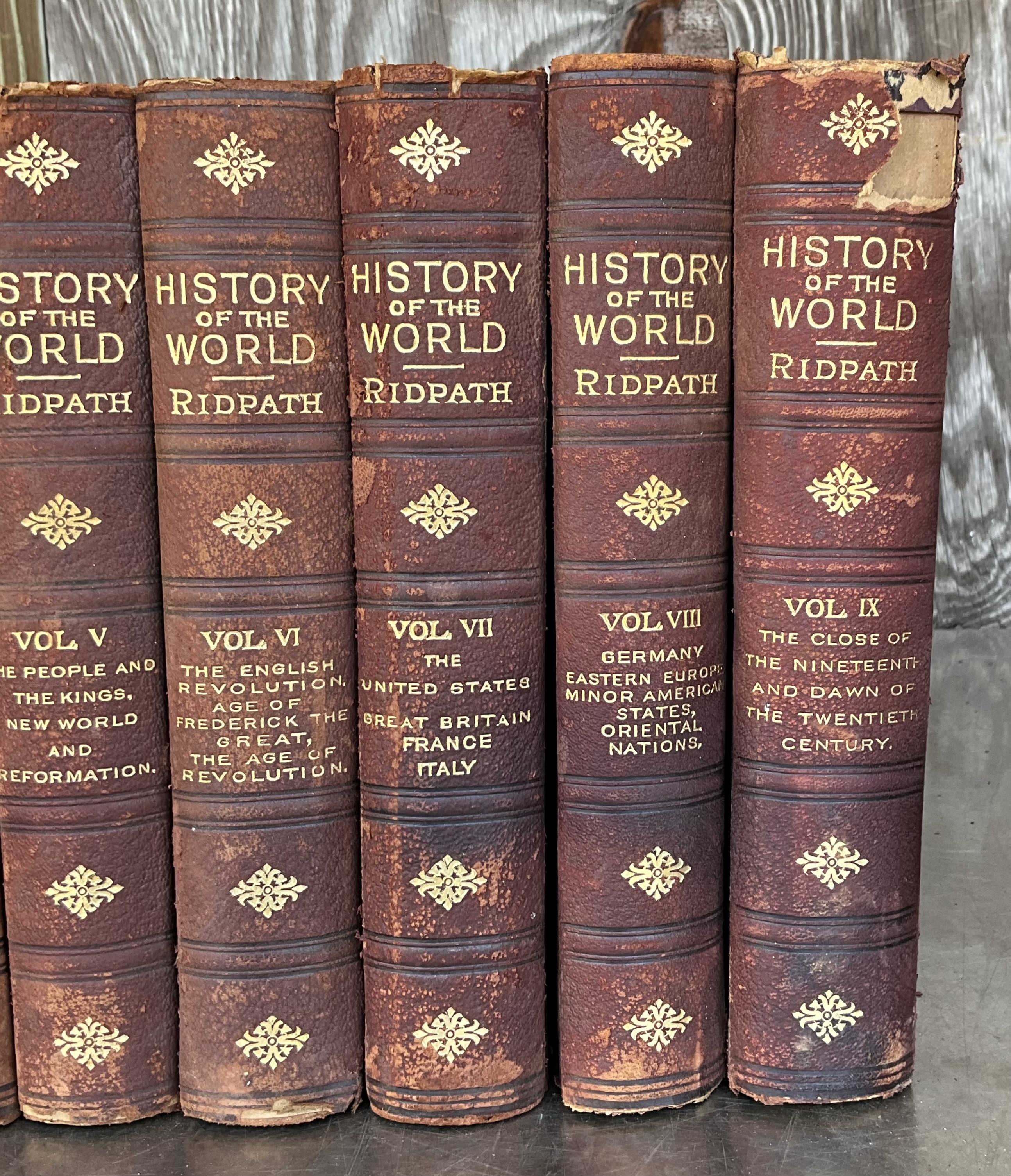 Vintage History of the World Ridpath 9 Volumes - Back view