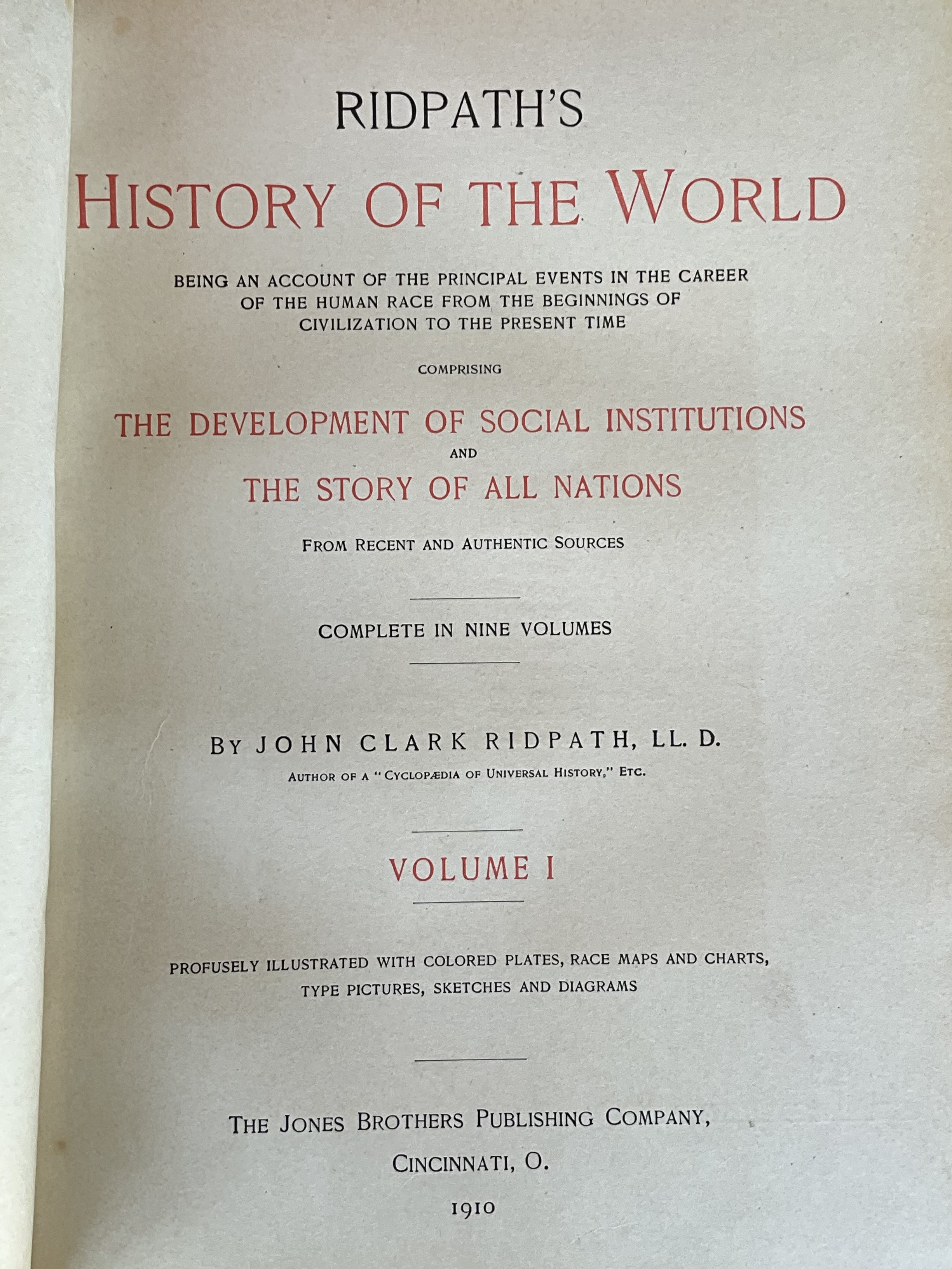 Vintage History of the World Ridpath 9 Volumes - Top view