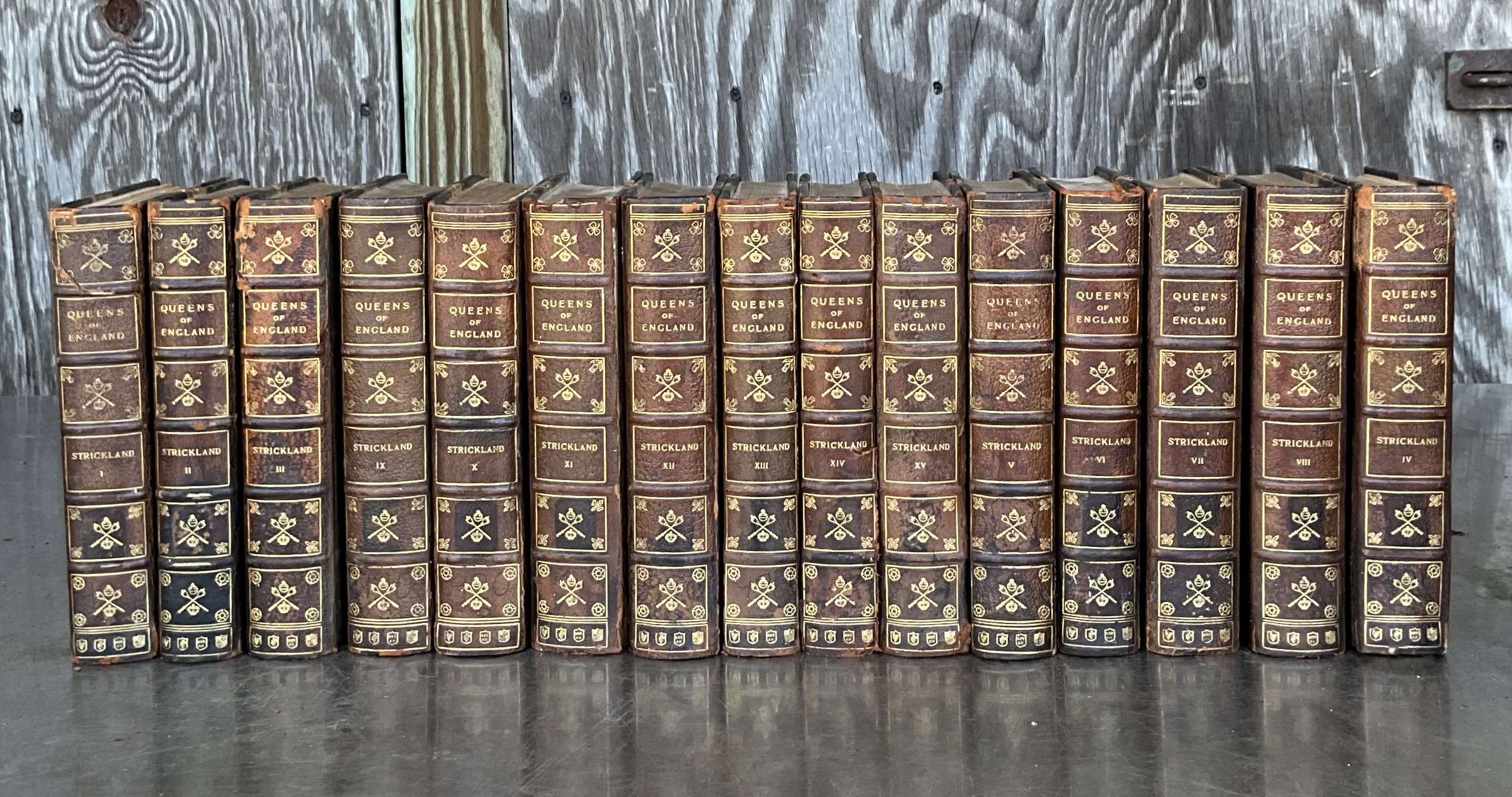 Vintage Queens of England Strickland 15 Volume Set - Side view