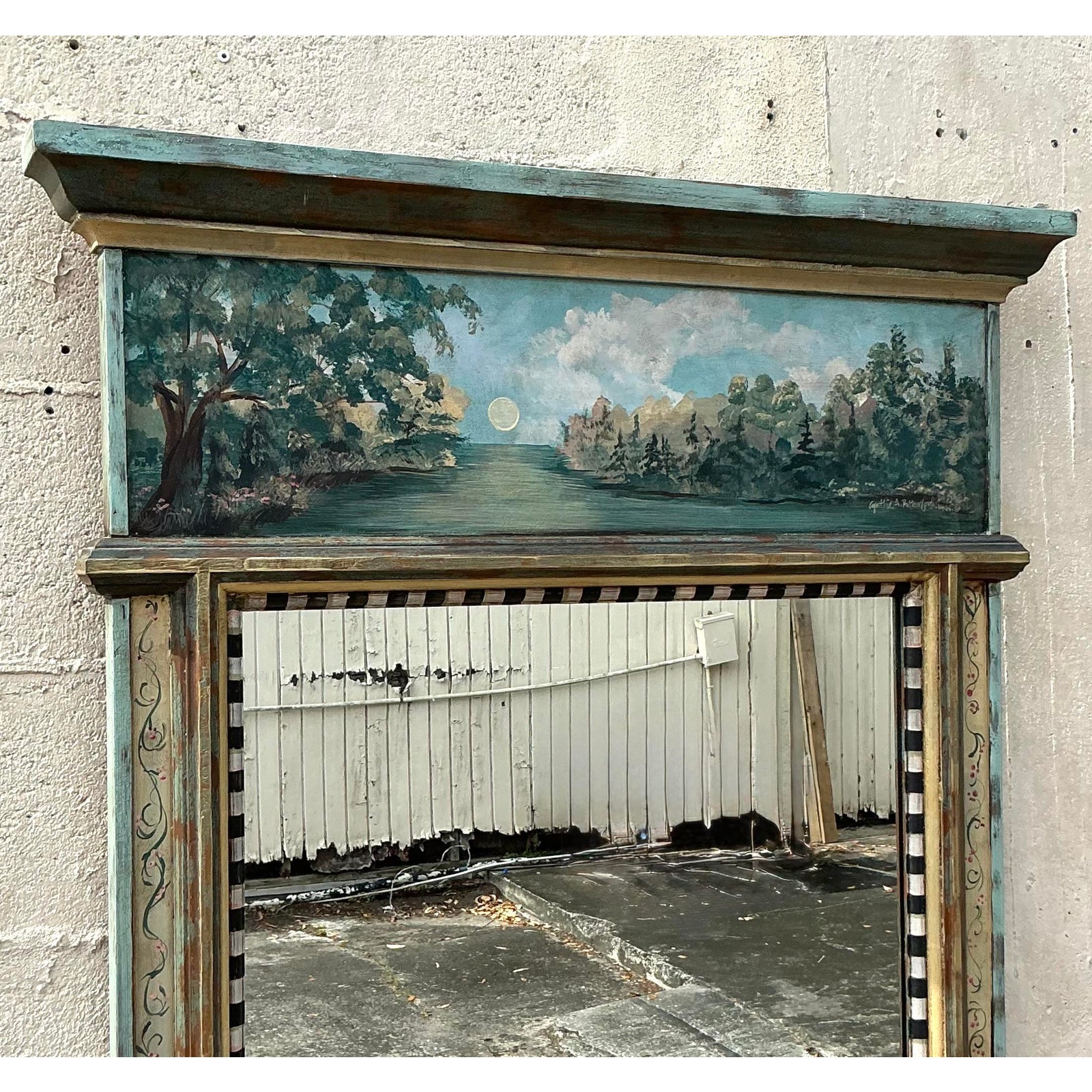 Vintage Regency Artisan Hand Painted Mirror - Side view