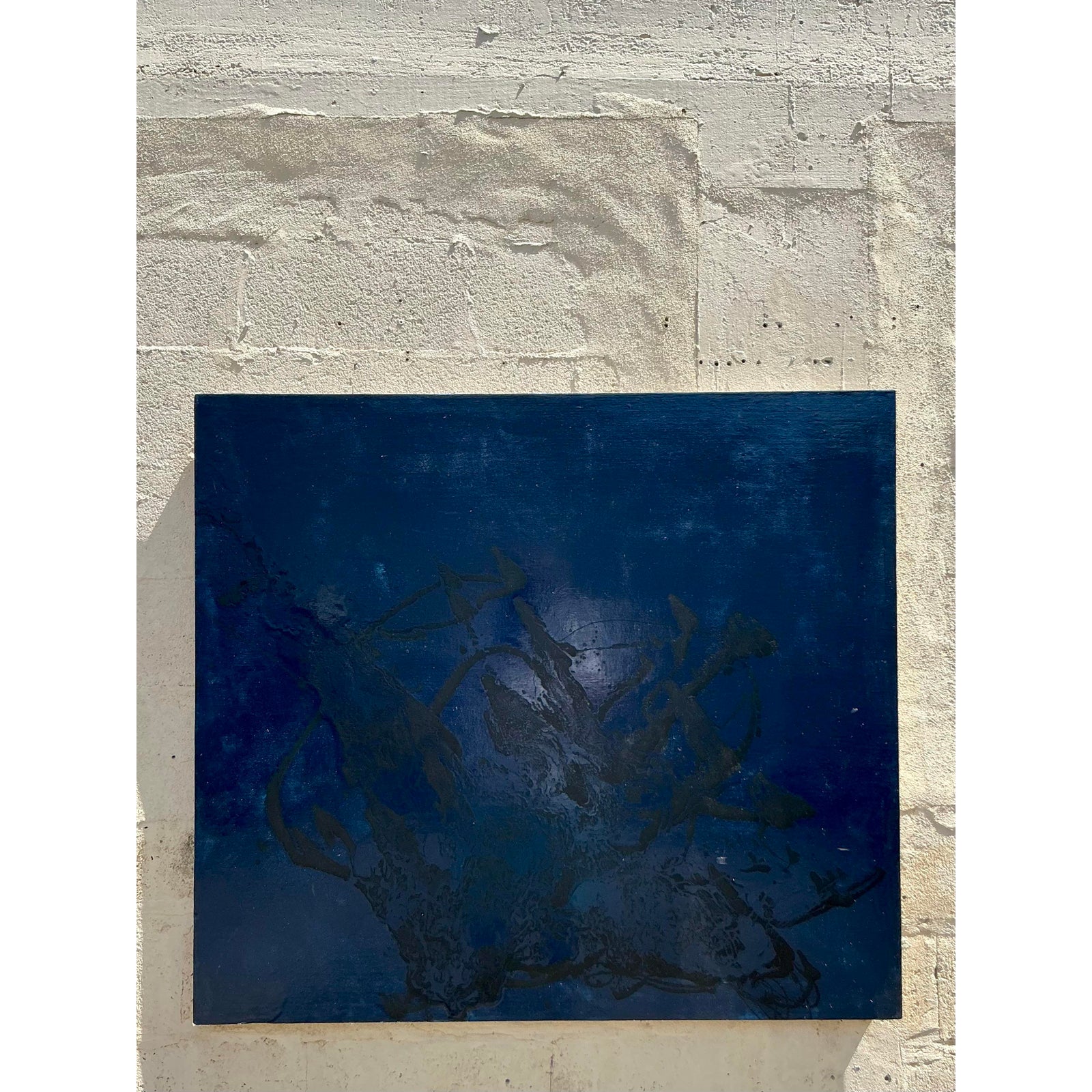 Vintage Boho Original Abstract Oil Painting on Board - Top view