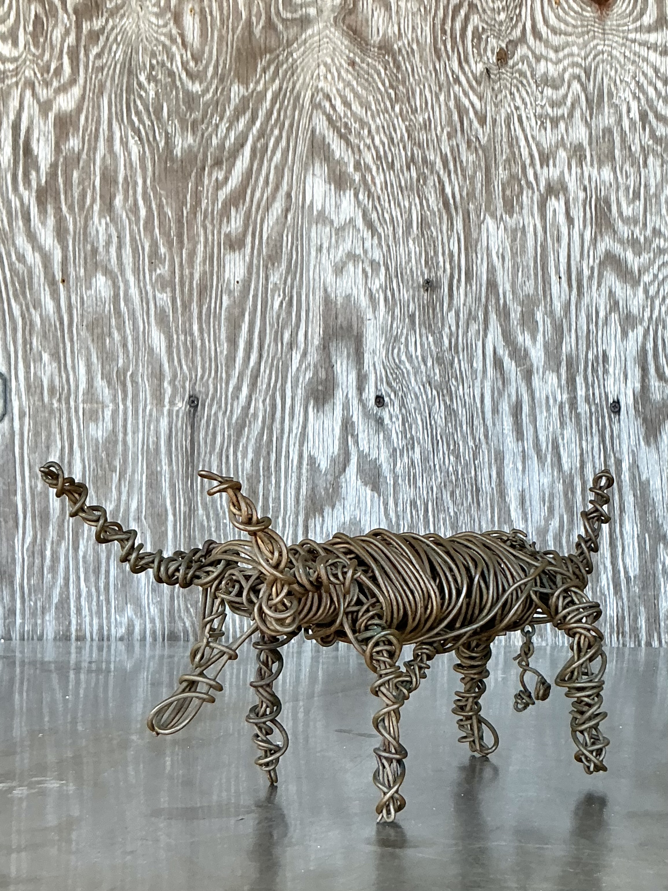 Vintage Boho Coiled Wire Sculpture Of Bull  - Back view